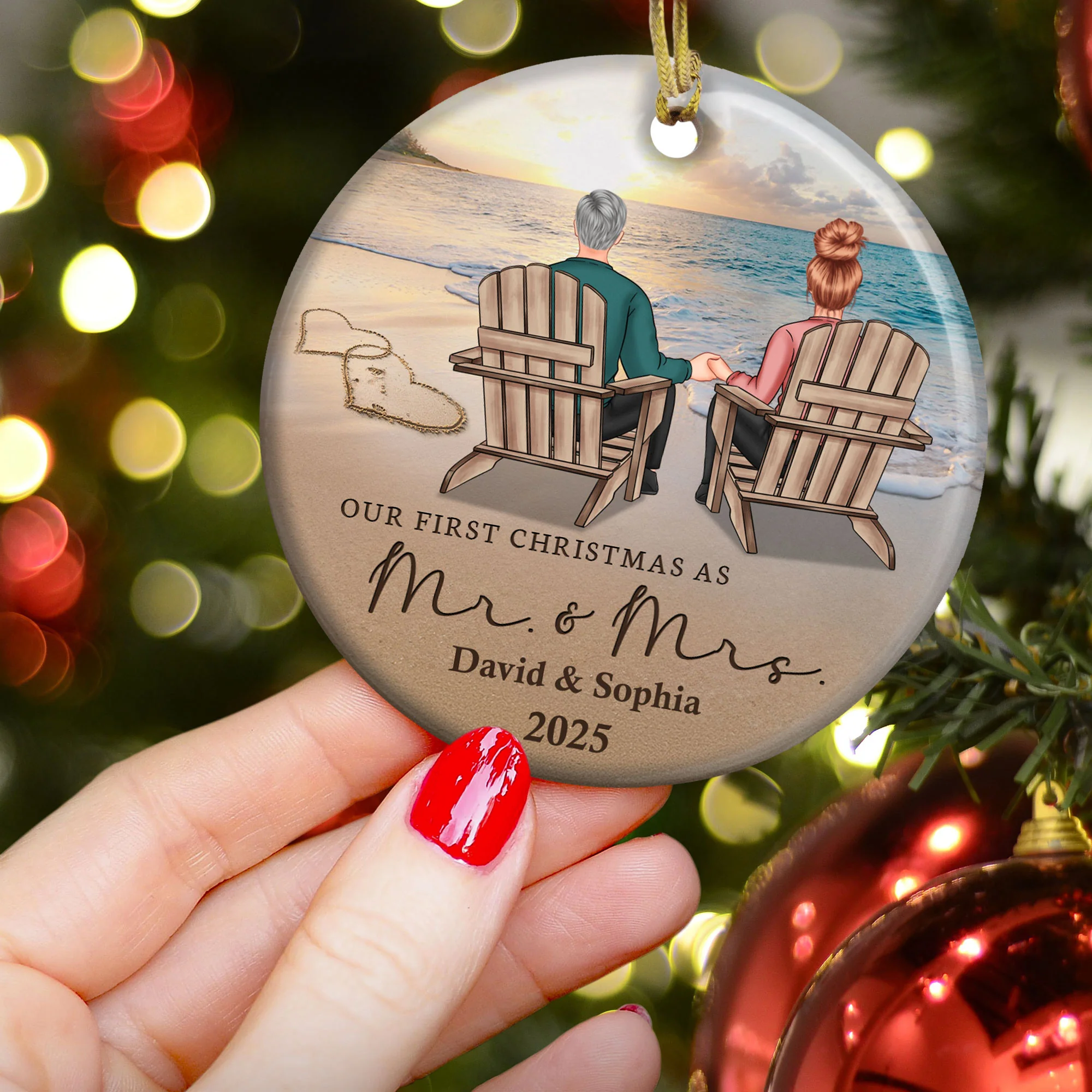 The Year We Became Mr. & Mrs. Couple Ornament - Personalized Ceramic Ornament - Image 3