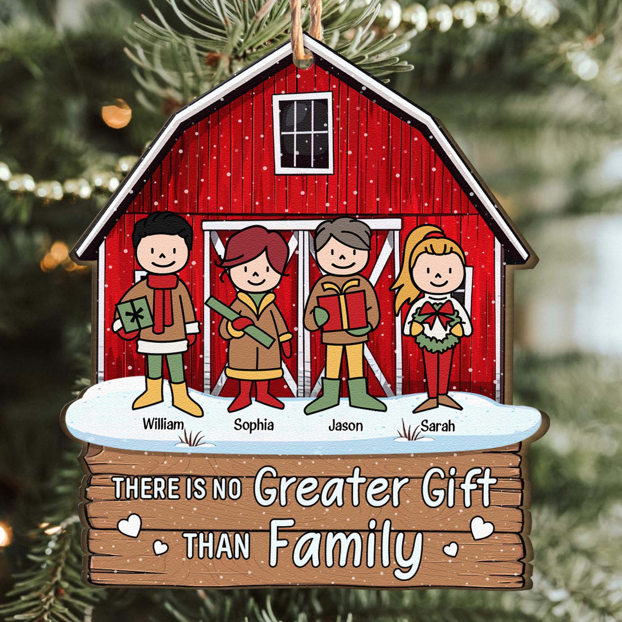 There Is No Greater Gift Than Family Red Barn 2 - Personalized Wooden Ornament - Vintage Ornament - Image 2