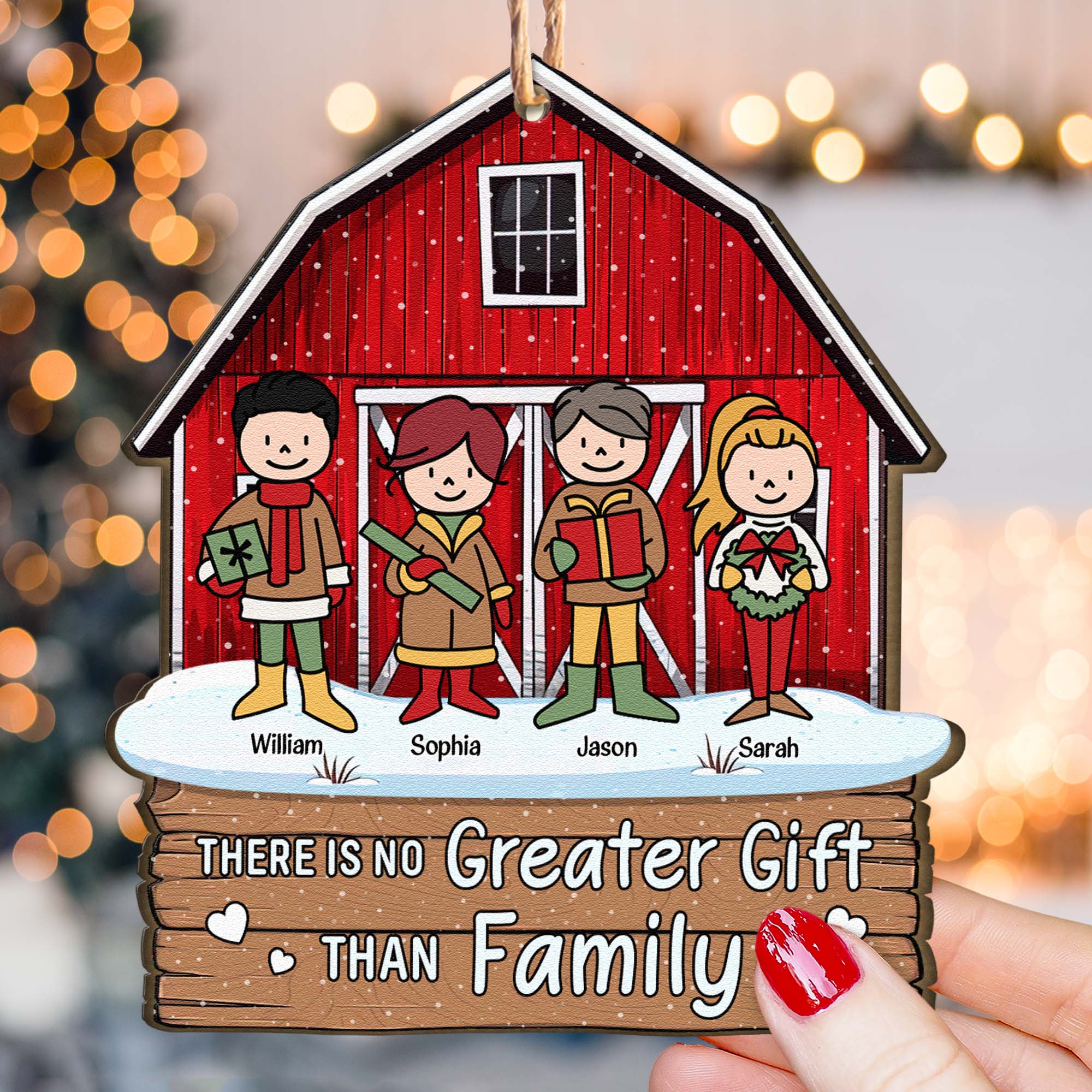 There Is No Greater Gift Than Family Red Barn 2 - Personalized Wooden Ornament - Vintage Ornament - Image 3
