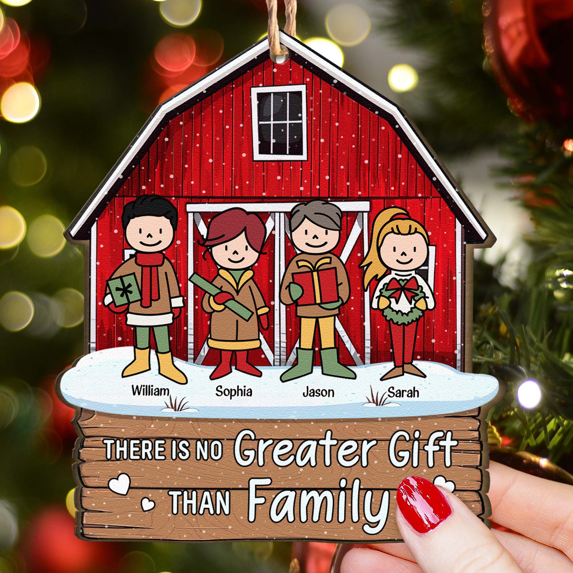 There Is No Greater Gift Than Family Red Barn 2 - Personalized Wooden Ornament - Vintage Ornament - Image 4