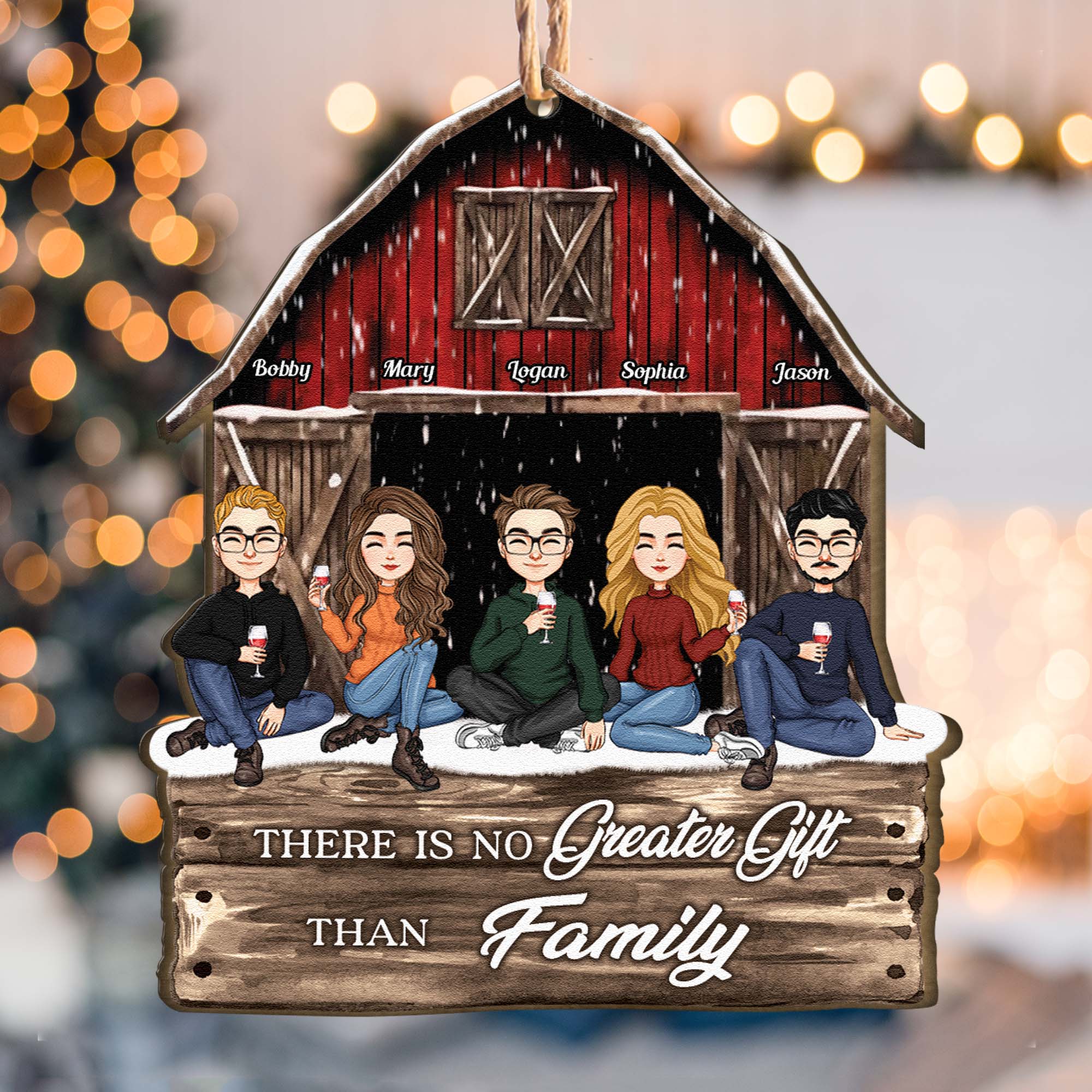There Is No Greater Gifts Than Family Red Barn - Personalized Wooden Ornament - Vintage Ornament