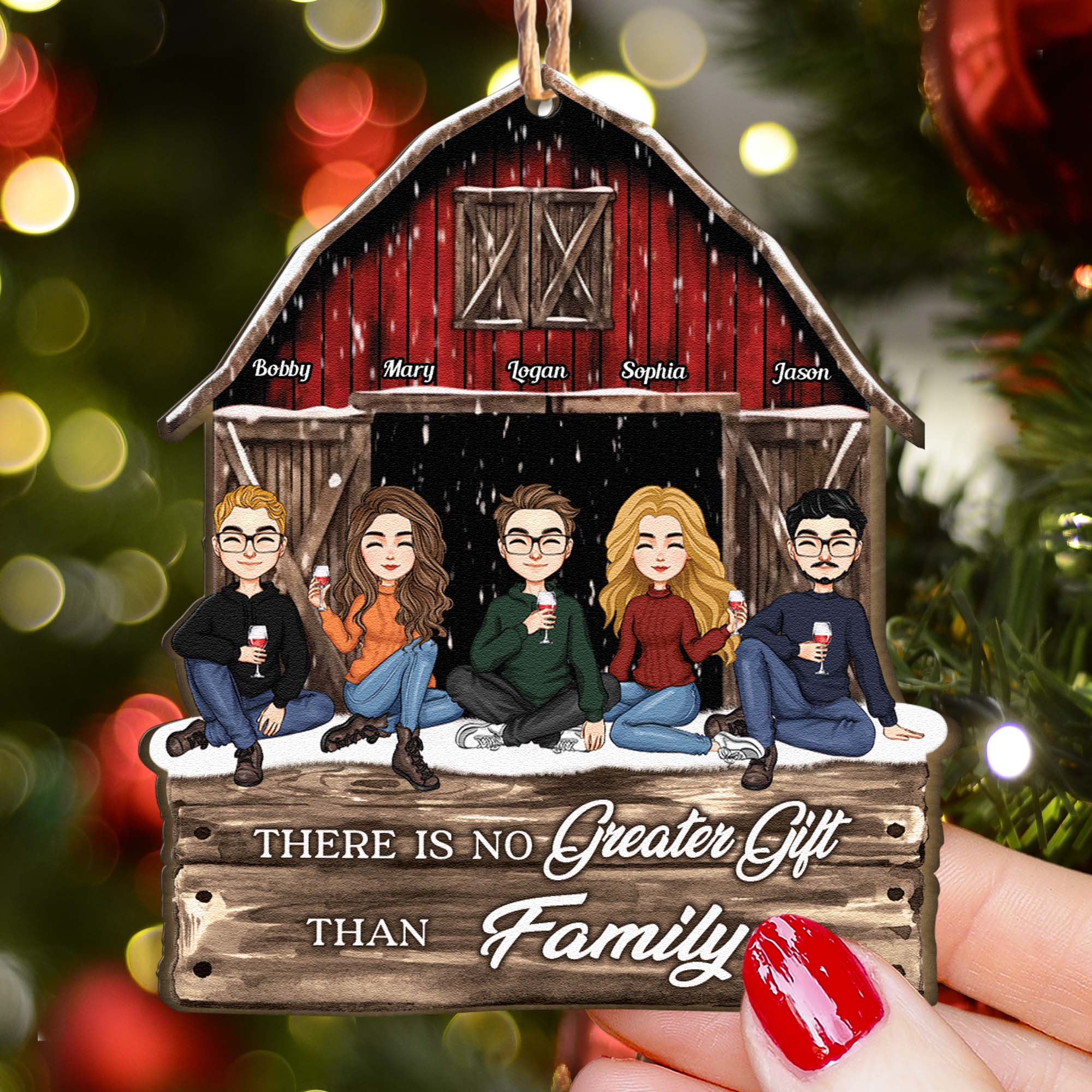 There Is No Greater Gifts Than Family Red Barn - Personalized Wooden Ornament - Vintage Ornament - Image 4