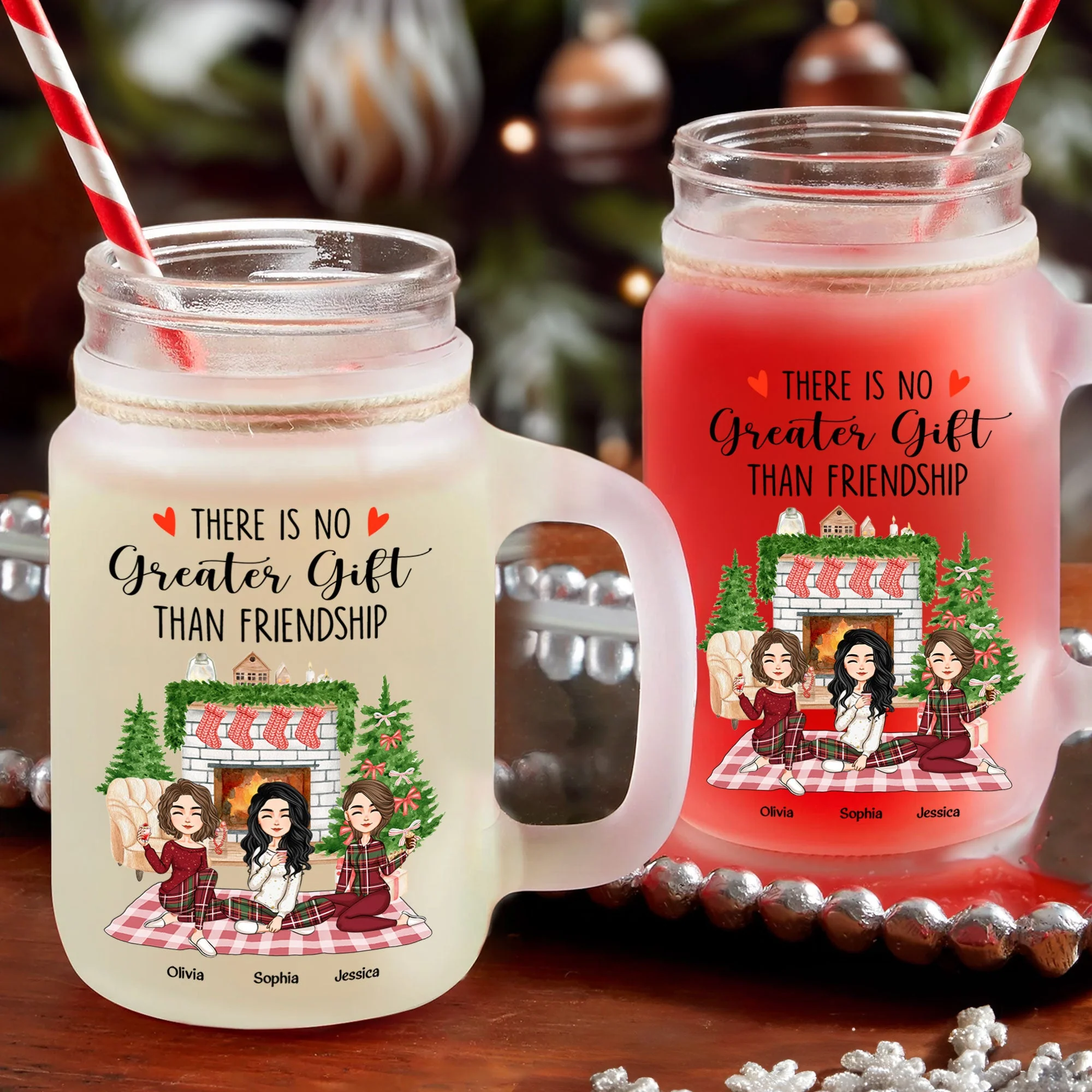 There No Greater Gift Than Friendship - Personalized Mason Jar Cup With Straw - Image 2