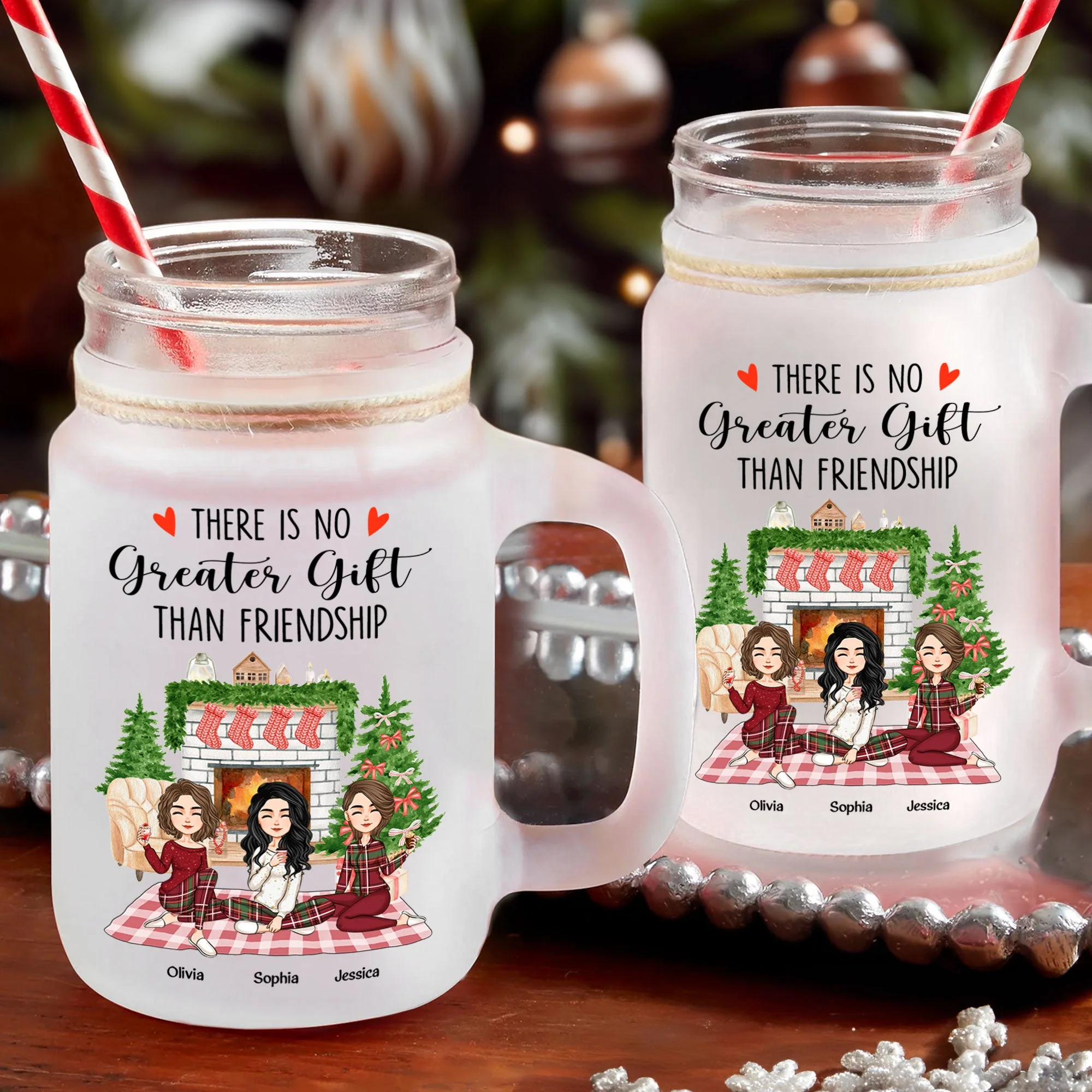 There No Greater Gift Than Friendship - Personalized Mason Jar Cup With Straw - Image 3