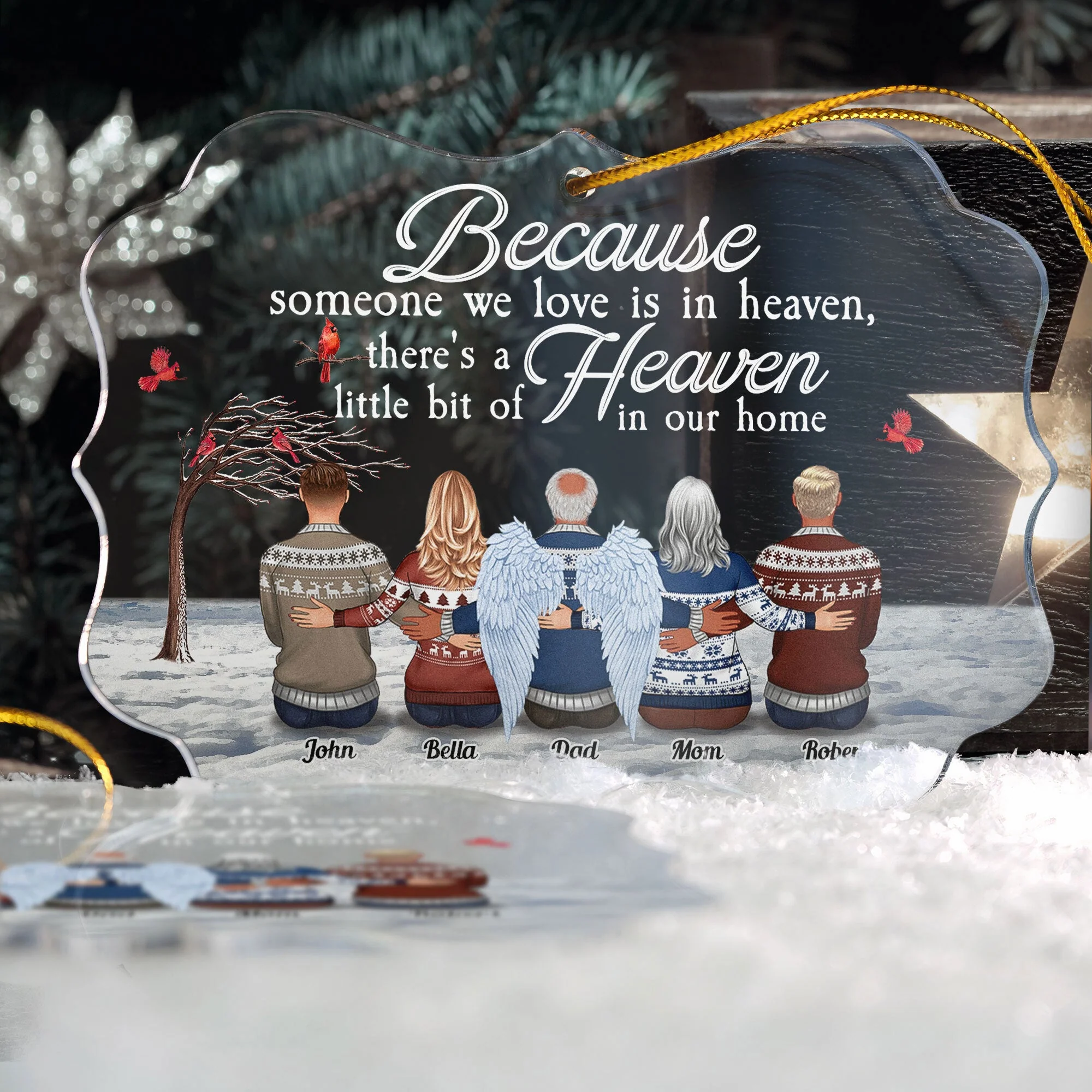 There's A Little Bit Of Heaven In Our Home - Personalized Acrylic Ornament - Memorial Gift For Family, Remembrance, Grief Gift, Sympathy Gift - Image 3