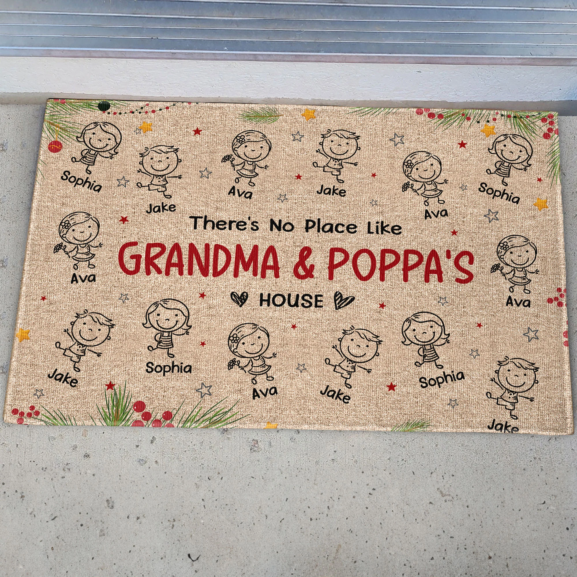 There's No Place Like Grandma & Grandpa's House With Cute Grandkids' Names - Personalized Doormat - Image 5