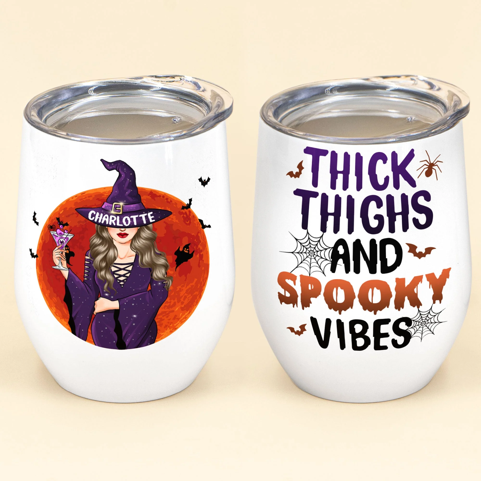 Thick Thighs And Spooky Vibes - Personalized Wine Tumbler - Halloween Gift For Witches - Image 2