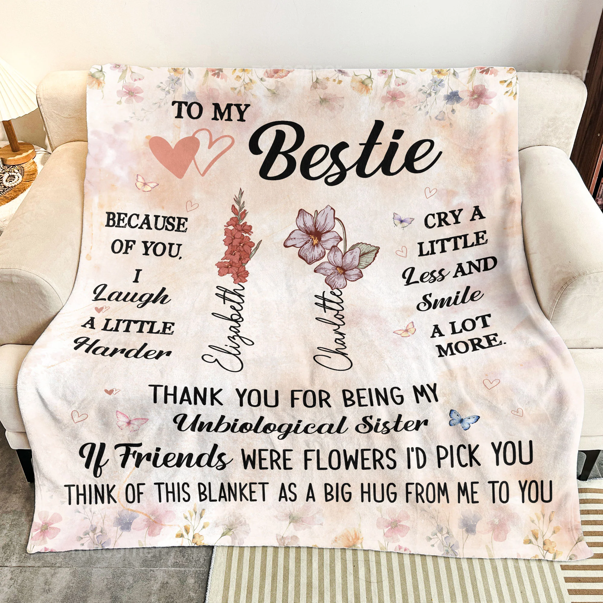Think Of This Blanket As A Big Hug - Custom Birth Flower - Personalized Blanket - Image 3