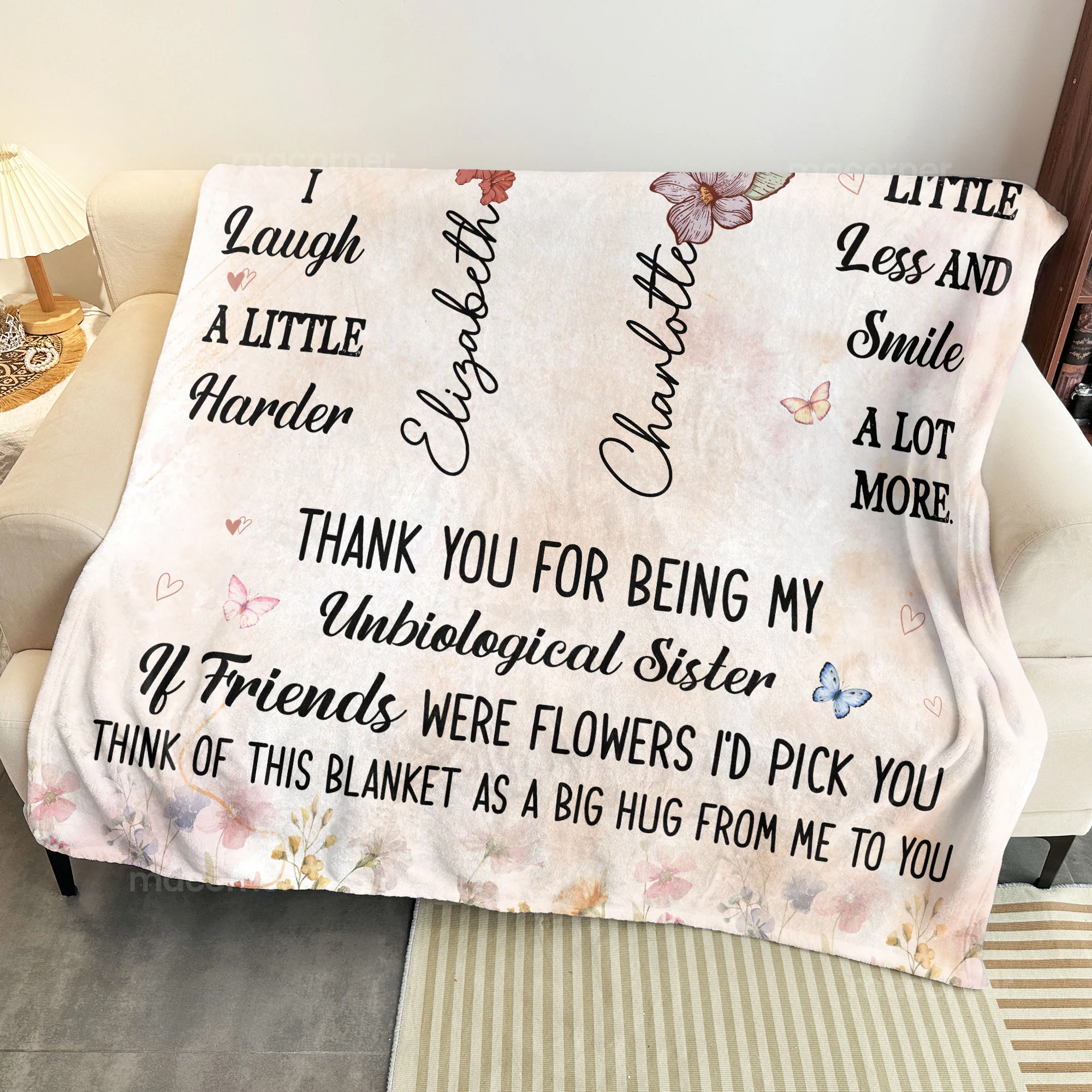 Think Of This Blanket As A Big Hug - Custom Birth Flower - Personalized Blanket - Image 4