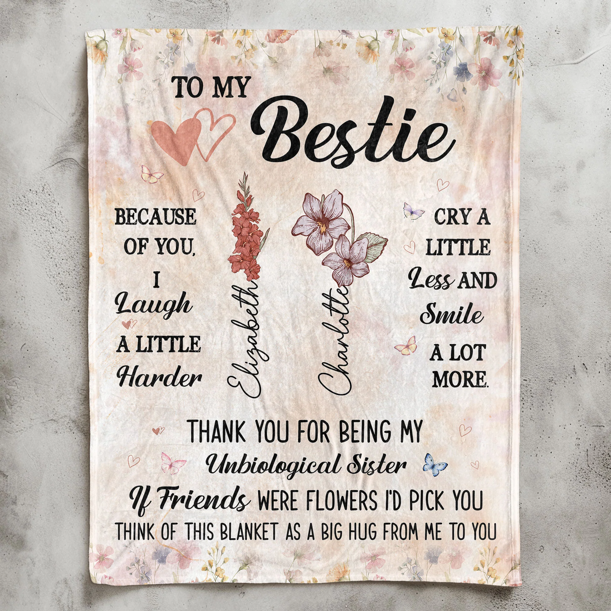 Think Of This Blanket As A Big Hug - Custom Birth Flower - Personalized Blanket - Image 5