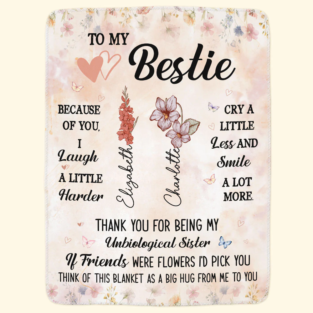 Think Of This Blanket As A Big Hug - Custom Birth Flower - Personalized Blanket - Image 6