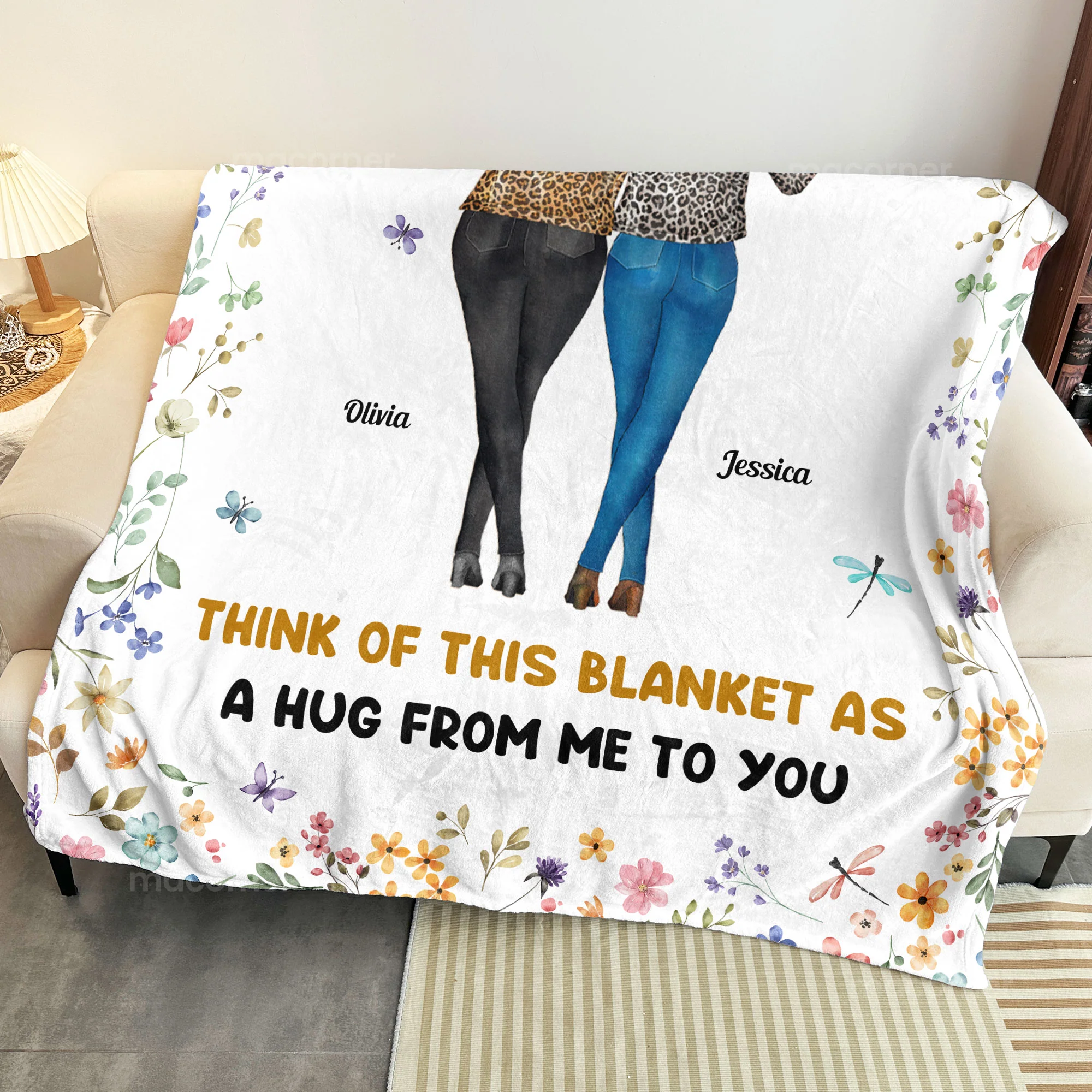 Think Of This Blanket As A Hug From Me To You Floral Style - Personalized Blanket - Image 4