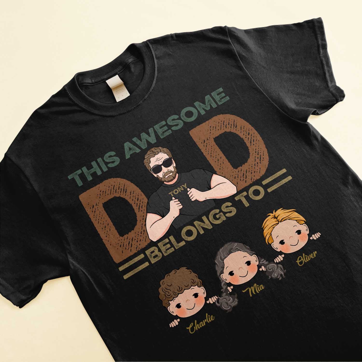This Awesome Dad, Grandpa Belongs To - Personalized Shirt - Cute Kids Peeking - Image 3