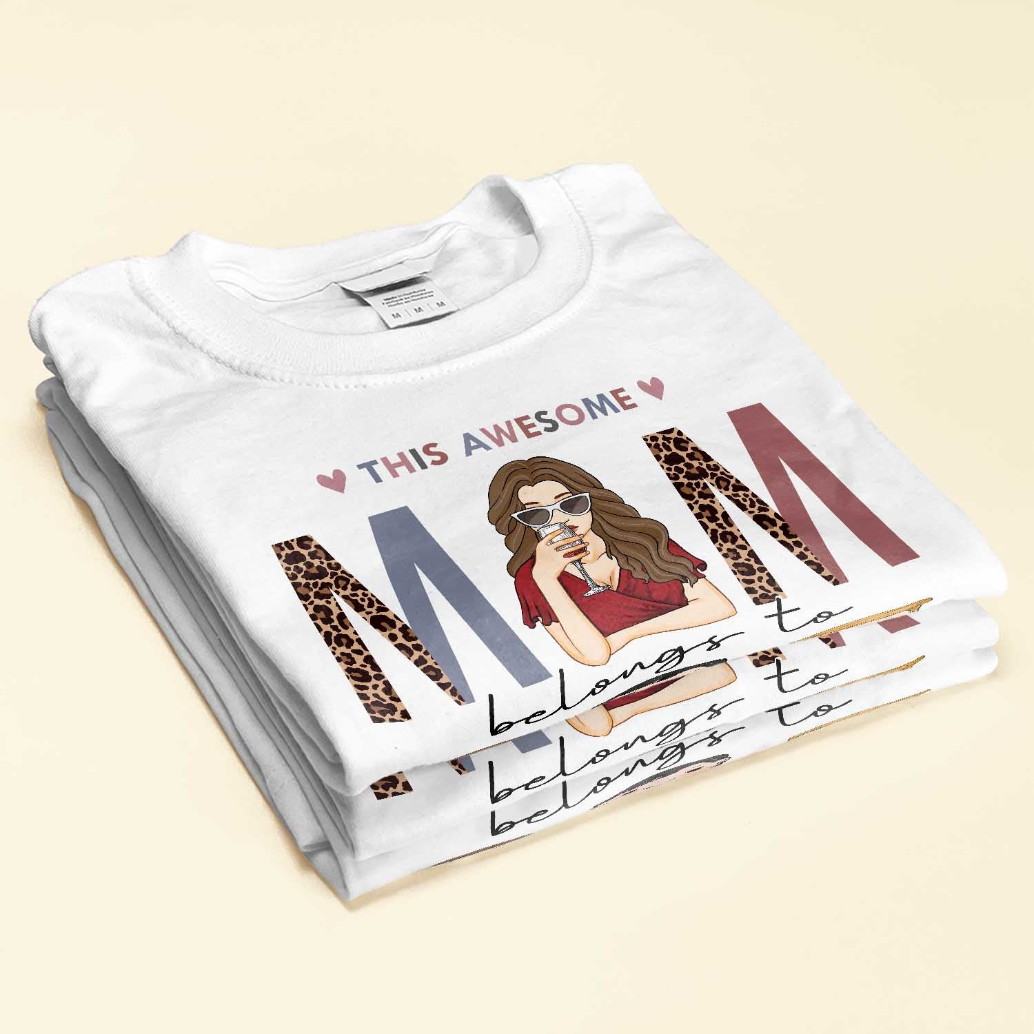 This Awesome Mom Belongs To - Personalized Shirt - Cute Kids Peeking - Image 2