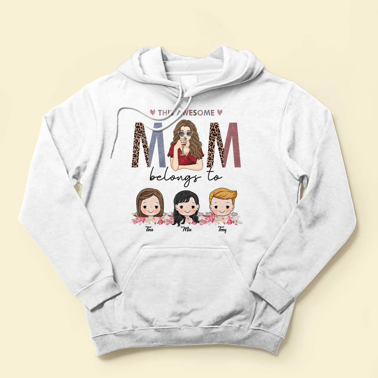 This Awesome Mom Belongs To - Personalized Shirt - Cute Kids Peeking - Image 4