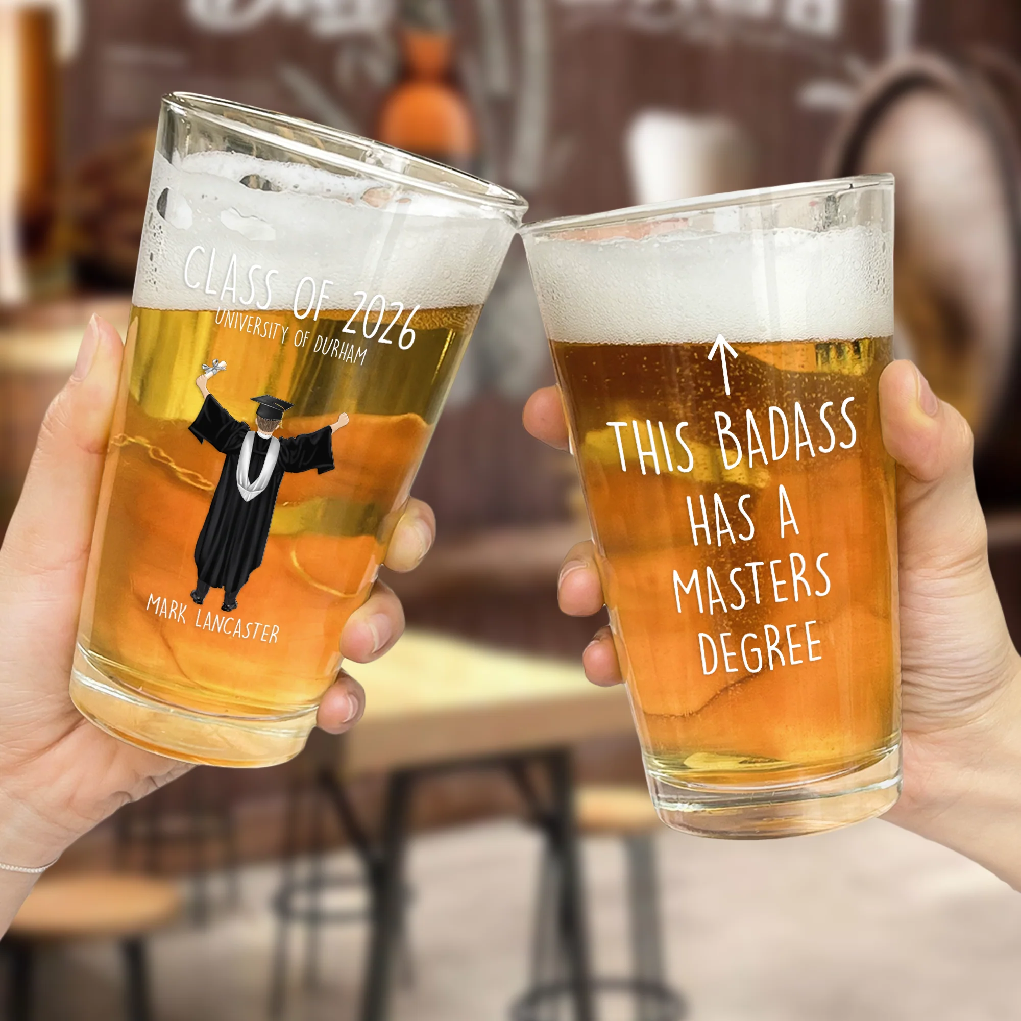 This Badass Has A Masters Degree - Personalized Beer Glass - Image 2