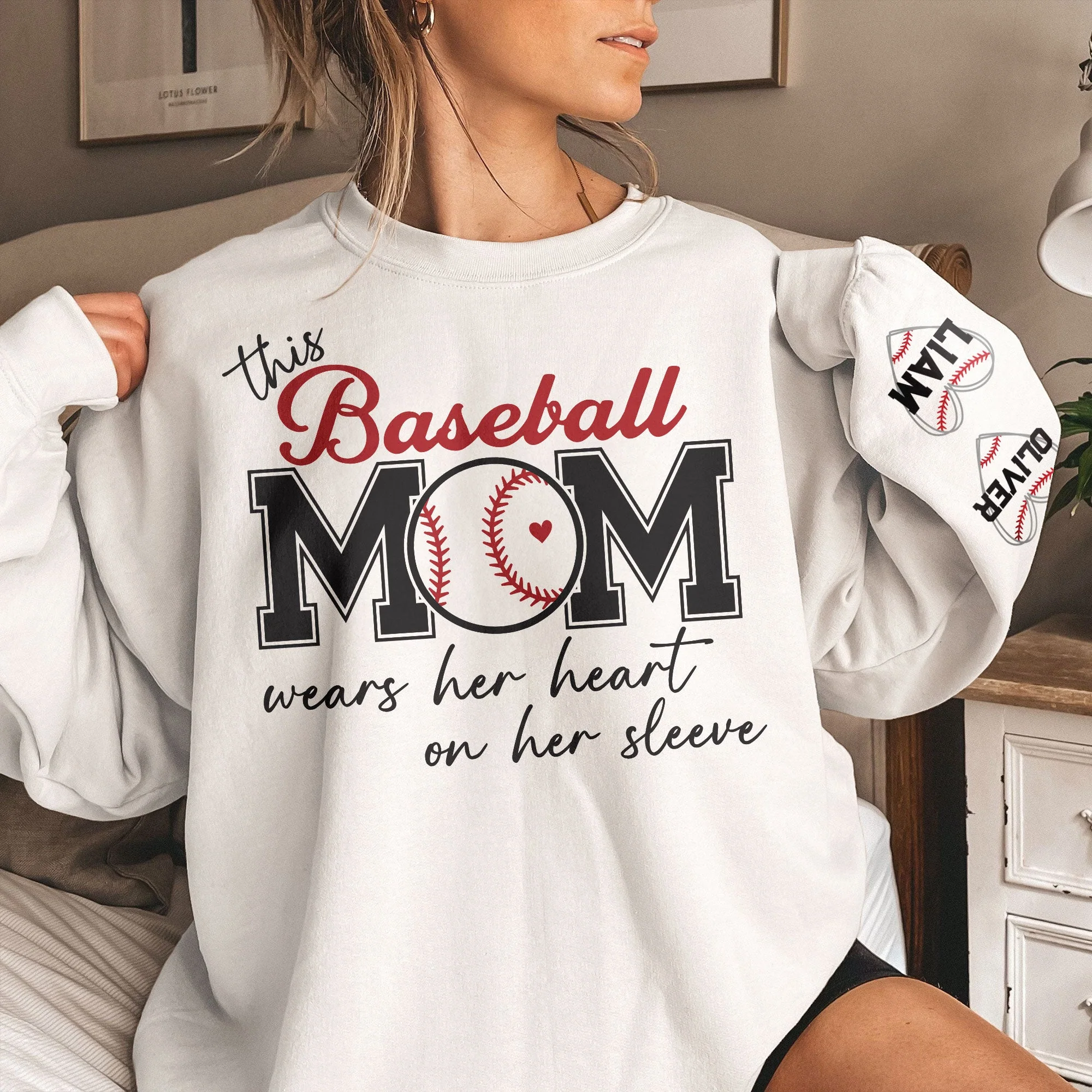 This Baseball Mom Wear Her Heart On Her Sleeve - Personalized Sweatshirt - Image 3