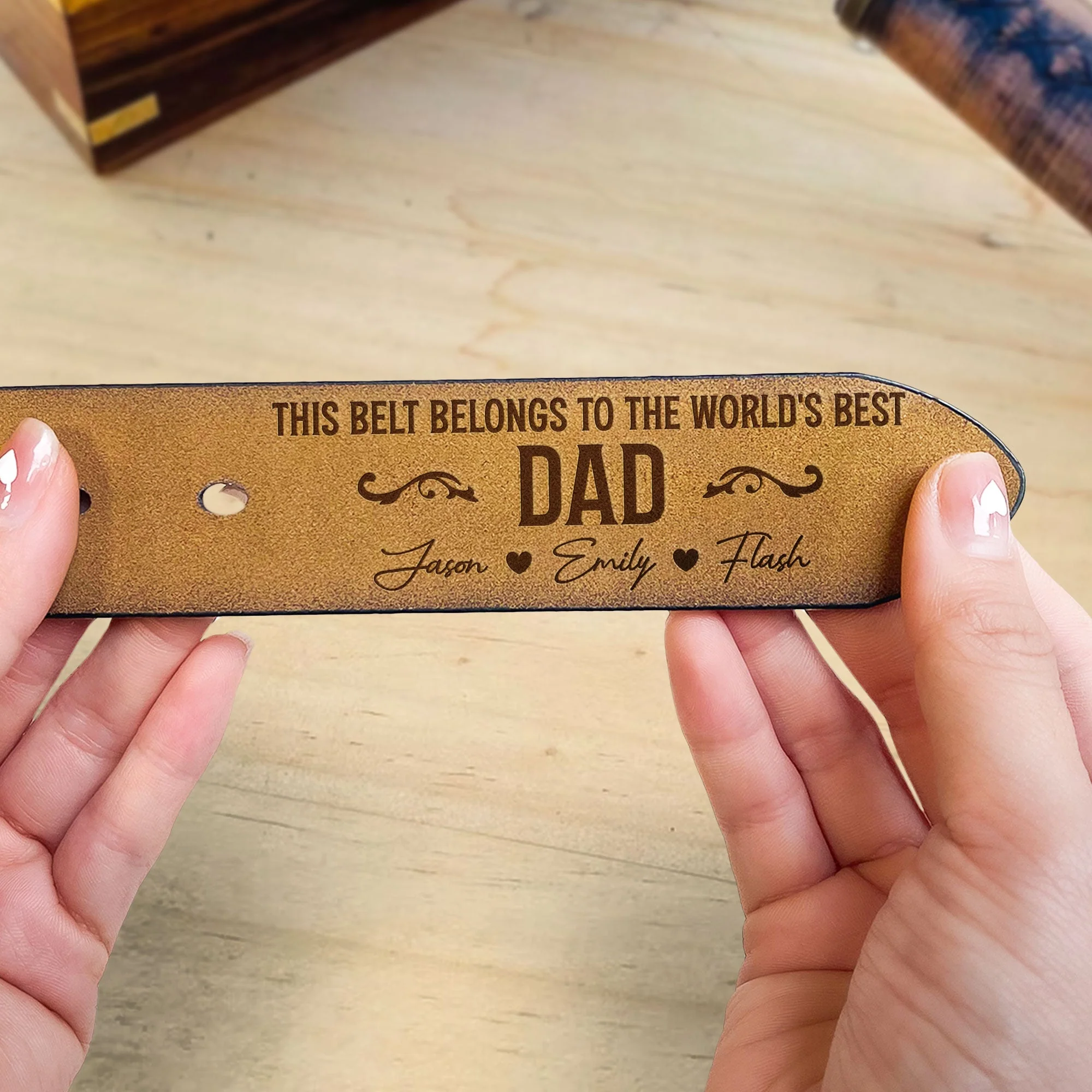 This Belt Belongs To The World's Best Dad - Personalized Engraved Leather Belt - Image 4