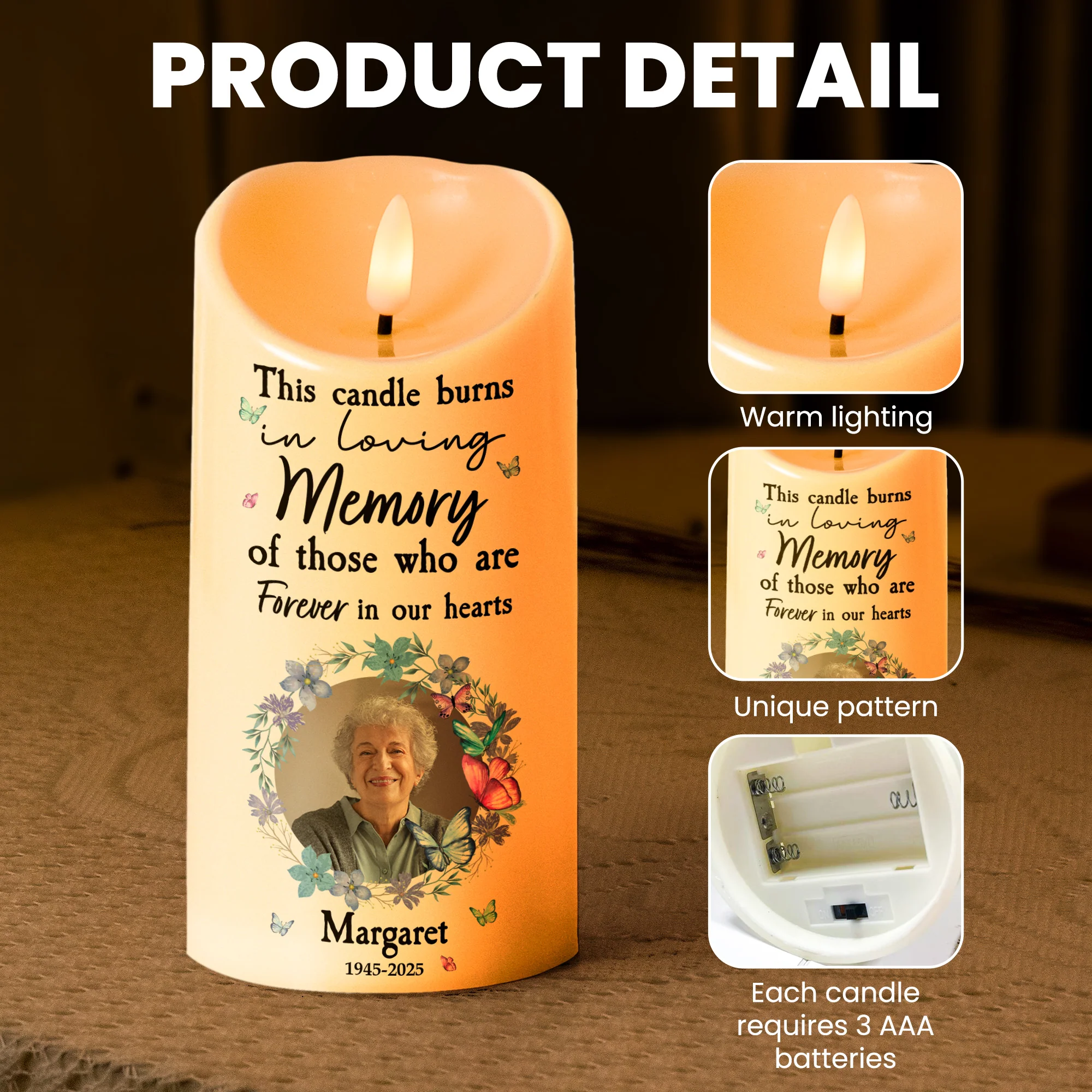 This Candle Burns In Loving Memory Memorial Candle - Personalized Photo LED Candle - Image 6