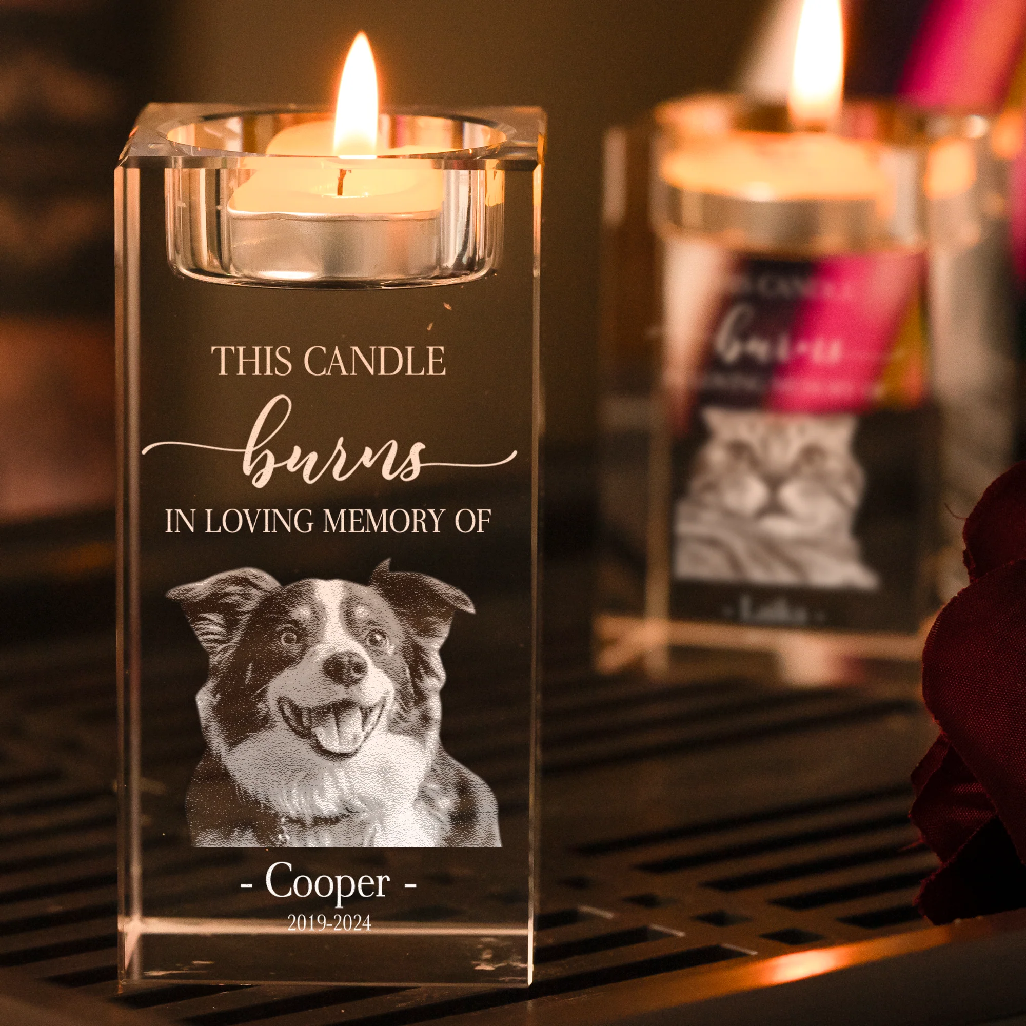 This Candle Burns In Loving Memory Of Loss Pet - Personalized 3D Photo Crystal Candle Holder - Image 5