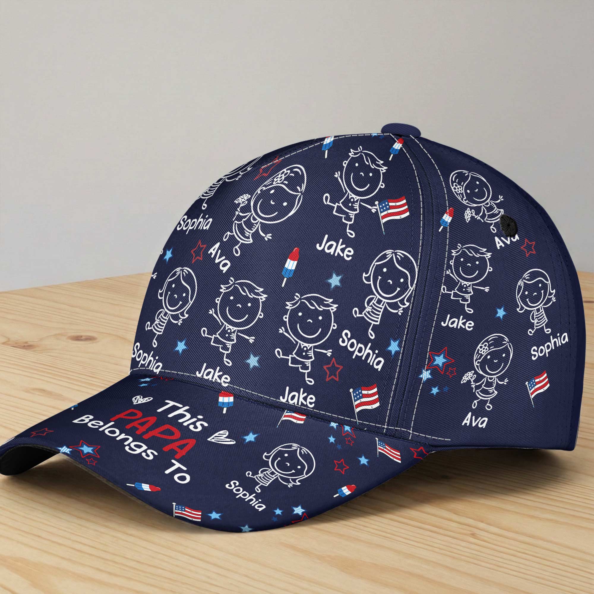 This Daddy Belongs To Independence Doodle Style - Personalized Cap - Image 2