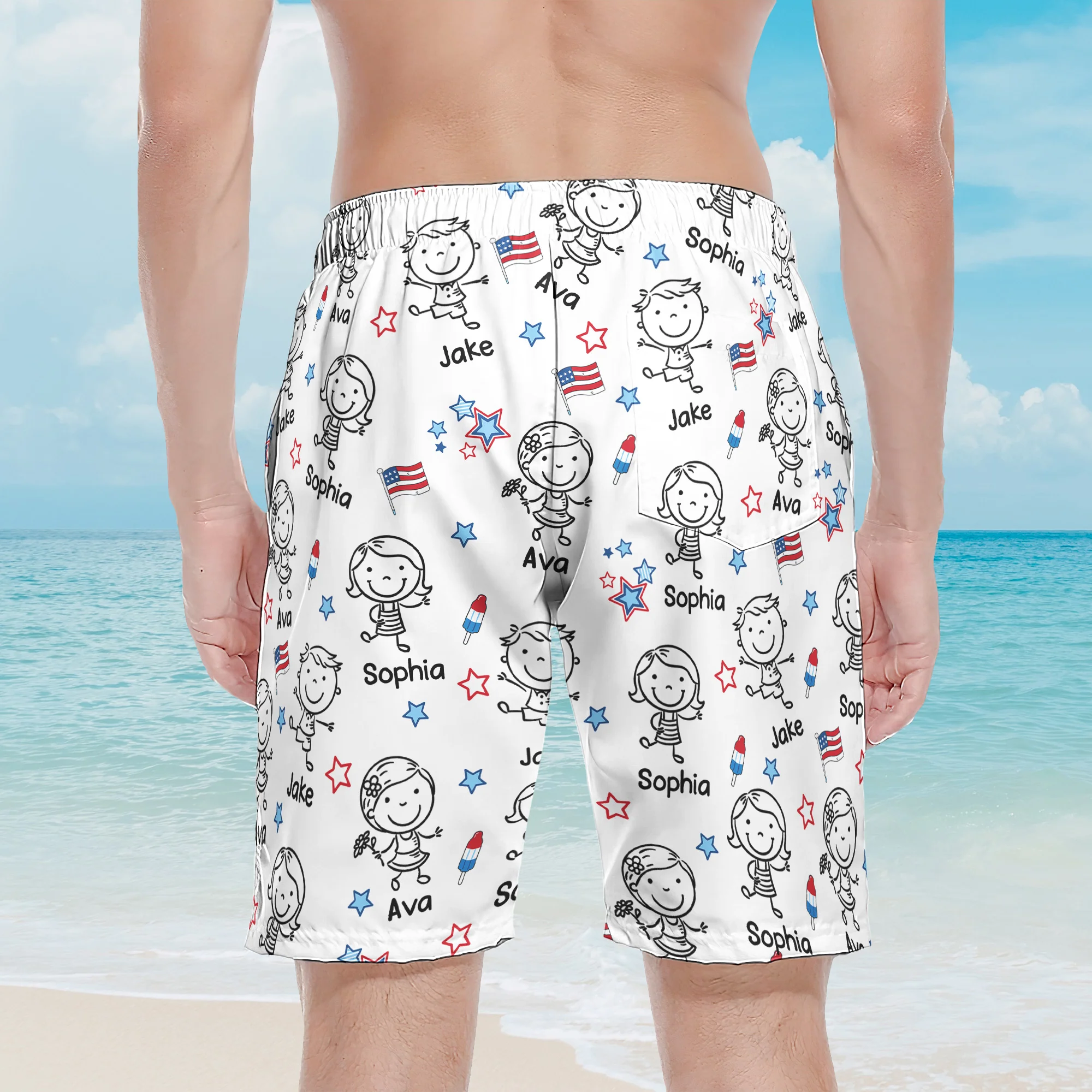 This Daddy Belongs To Independence Doodle Style - Personalized Shorts - Image 2