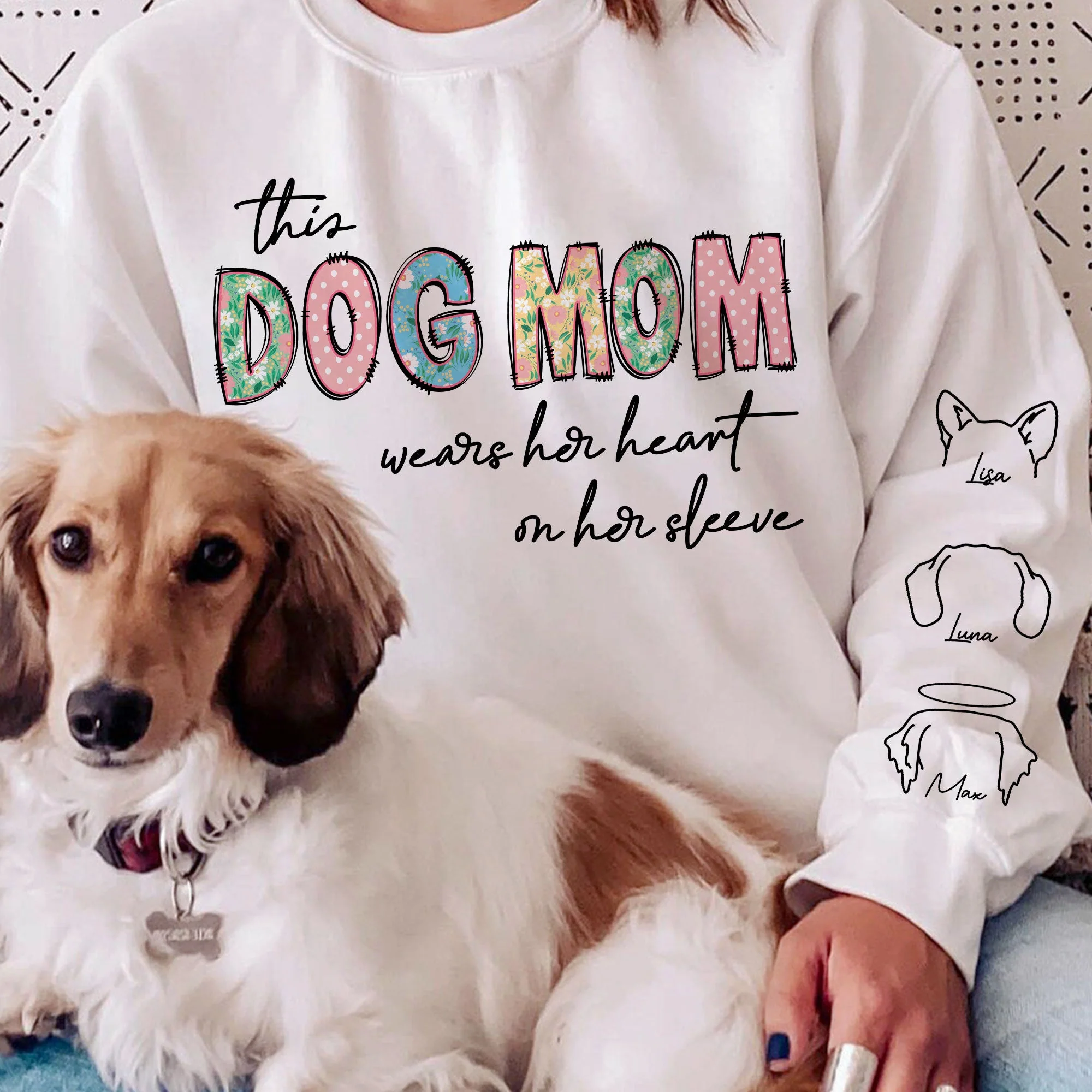 This Dogmom Wears Her Heart On Her Sleeve - Personalized Sweatshirt - Image 2
