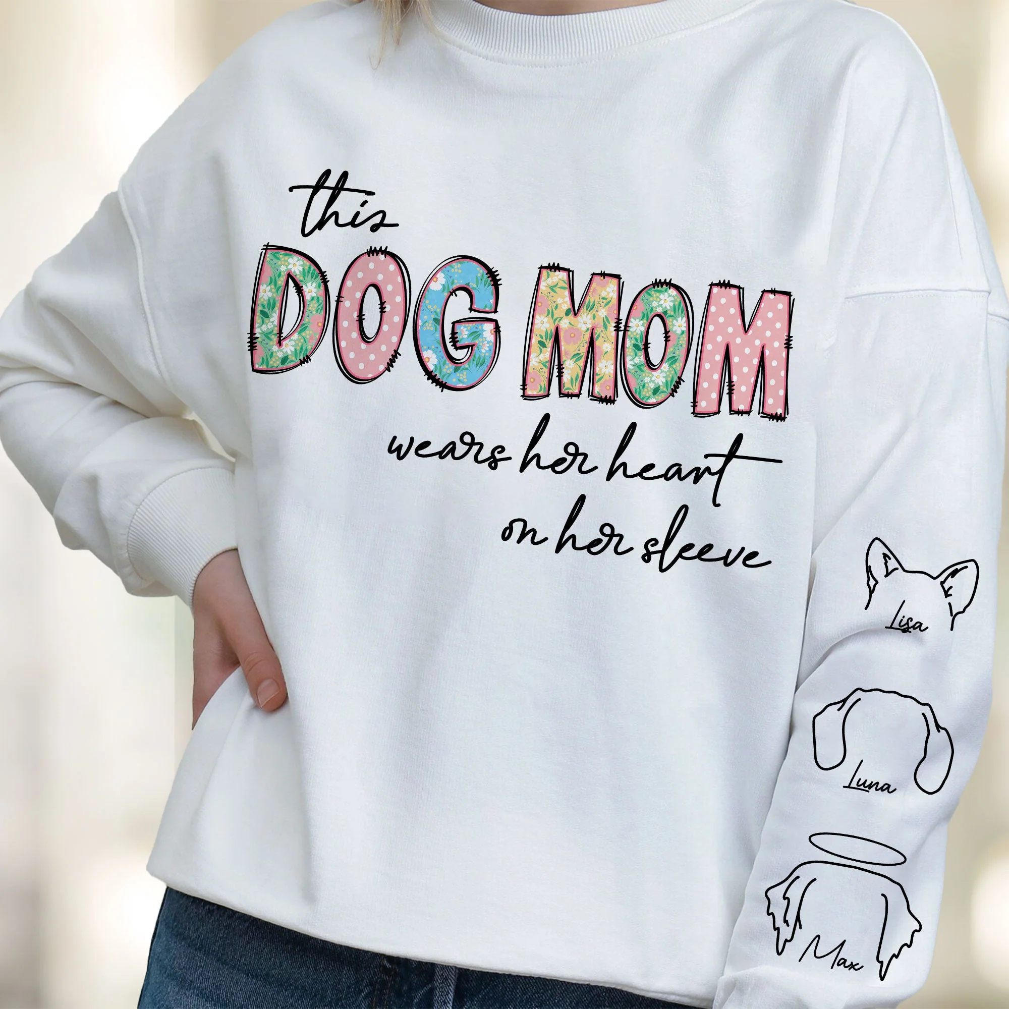This Dogmom Wears Her Heart On Her Sleeve - Personalized Sweatshirt - Image 3
