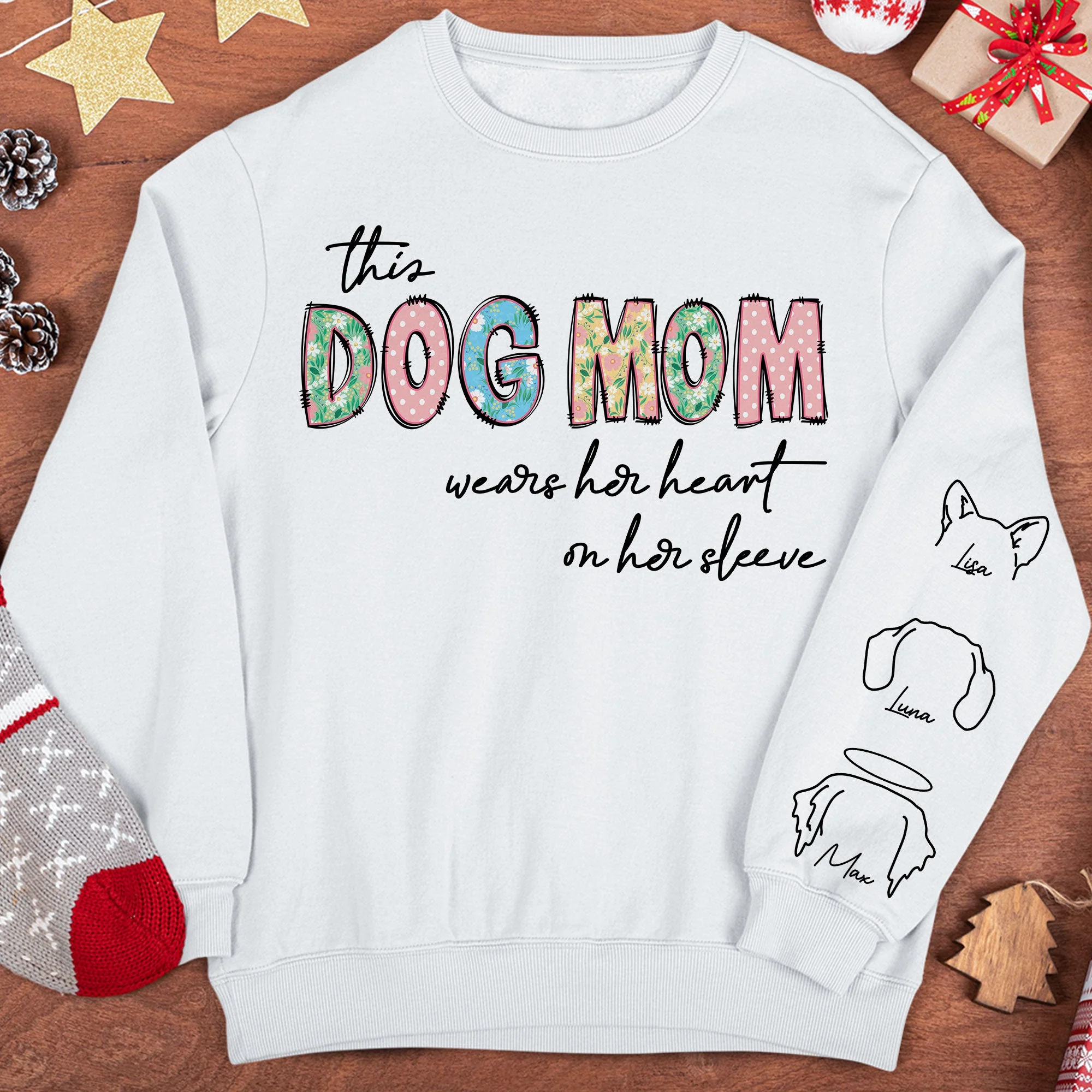 This Dogmom Wears Her Heart On Her Sleeve - Personalized Sweatshirt - Image 4