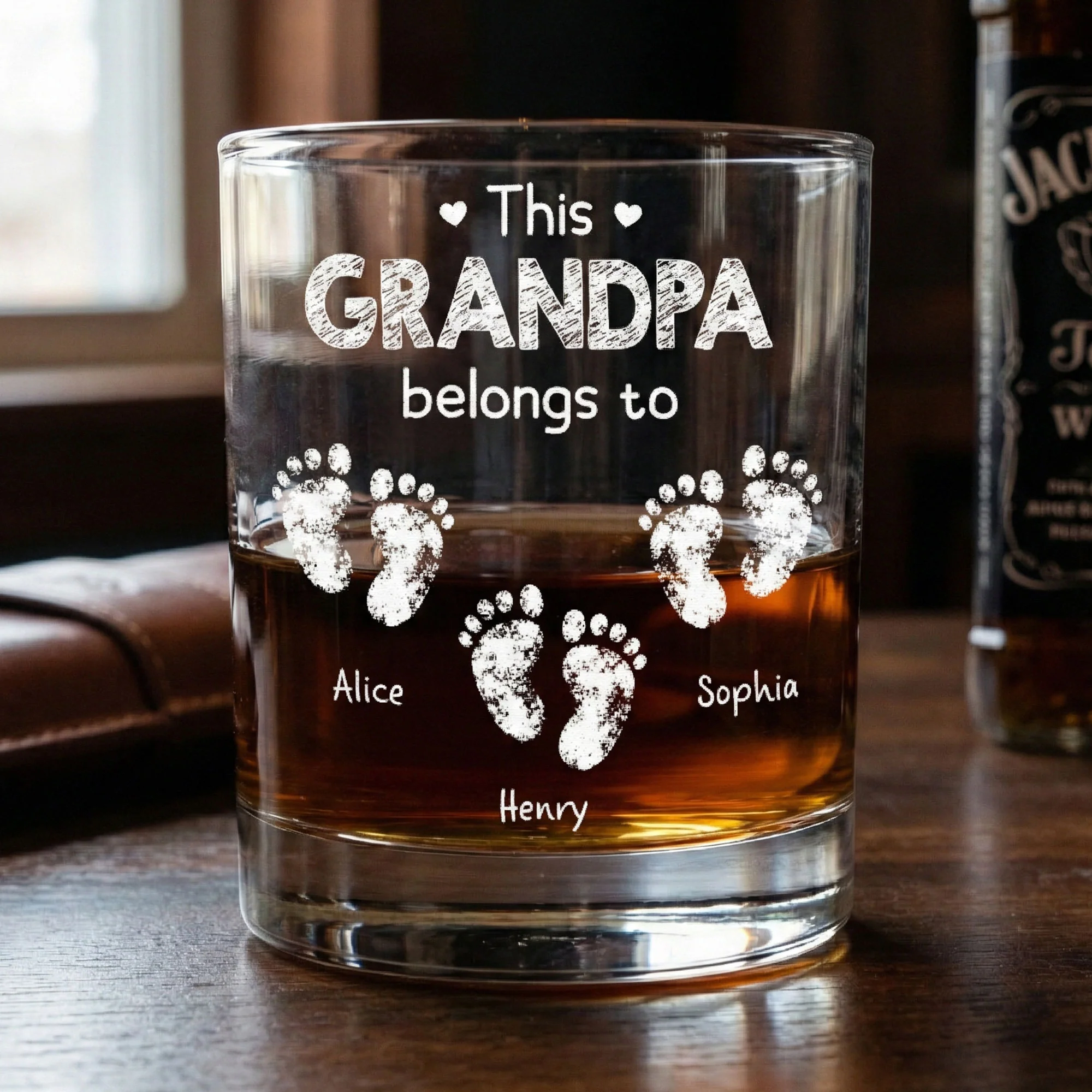 This Grandpa Belongs To - Cute Footprints - Personalized Whiskey Glass