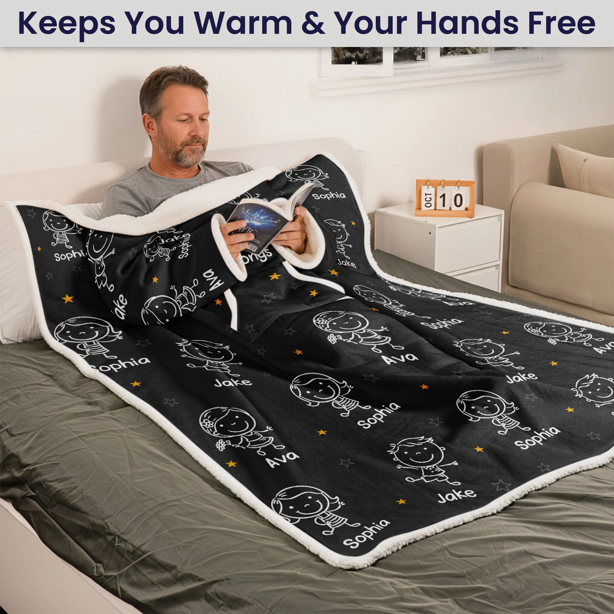 This Grandpa Grandma Belongs To - Personalized Wearable Blanket Hoodie With Sleeves - Image 2