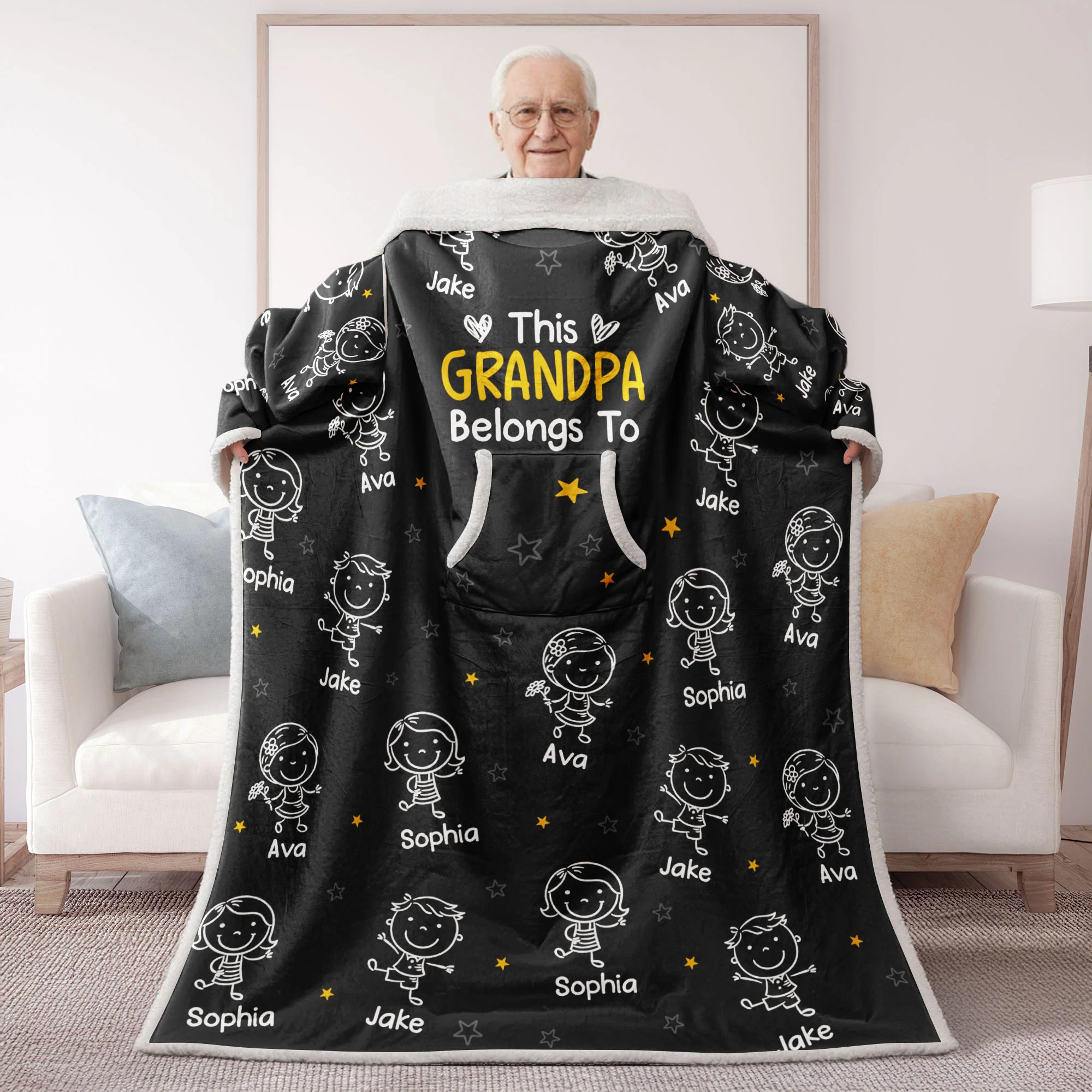 This Grandpa Grandma Belongs To - Personalized Wearable Blanket Hoodie With Sleeves - Image 7