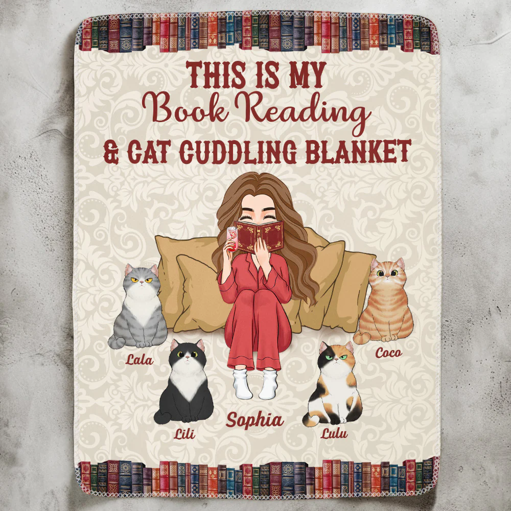 This Is My Book Reading & Cat Cuddling Blanket - Personalized Blanket - Image 2
