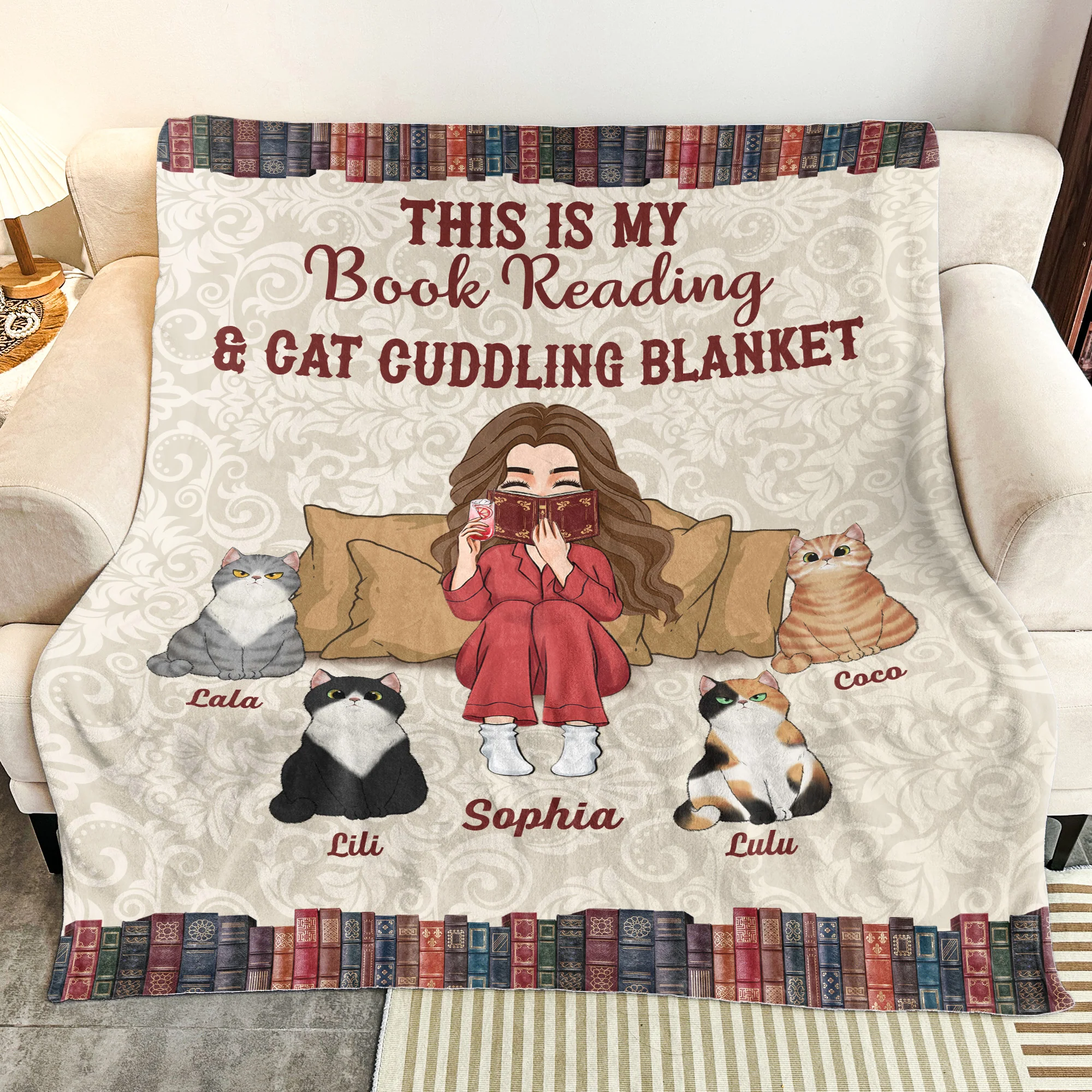 This Is My Book Reading & Cat Cuddling Blanket - Personalized Blanket - Image 3