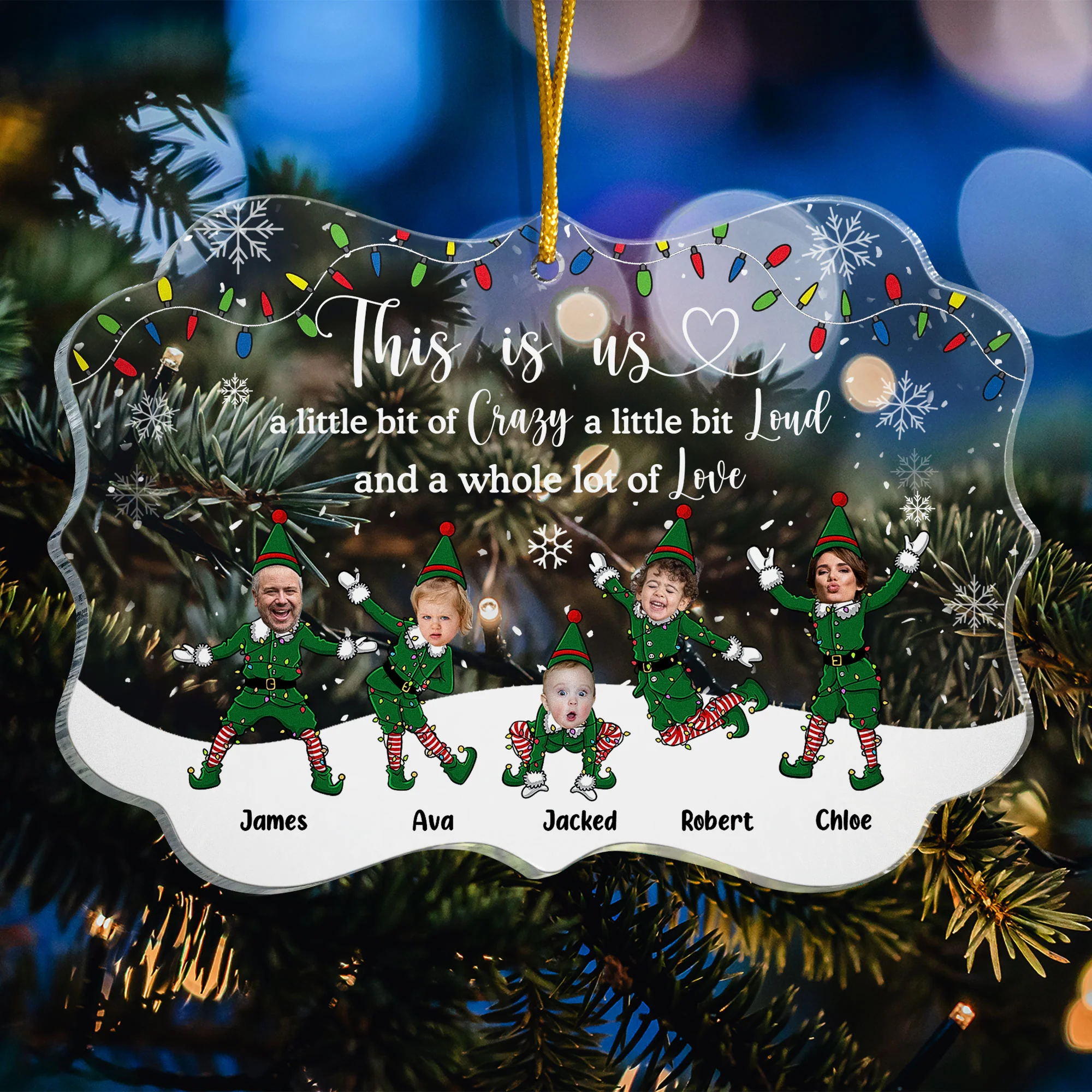 This Is Us Funny Elf Family - Personalized Acrylic Photo Ornament - Image 4