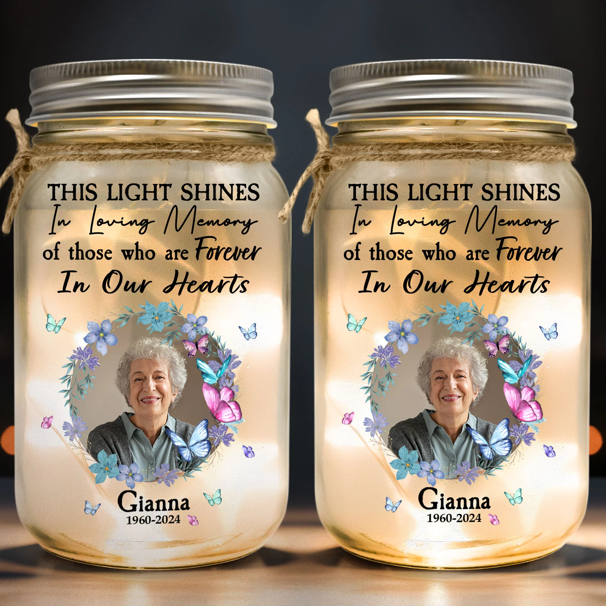 This Light Shines In Loving Memory Of Those - Personalized Photo Mason Jar Light - Image 4