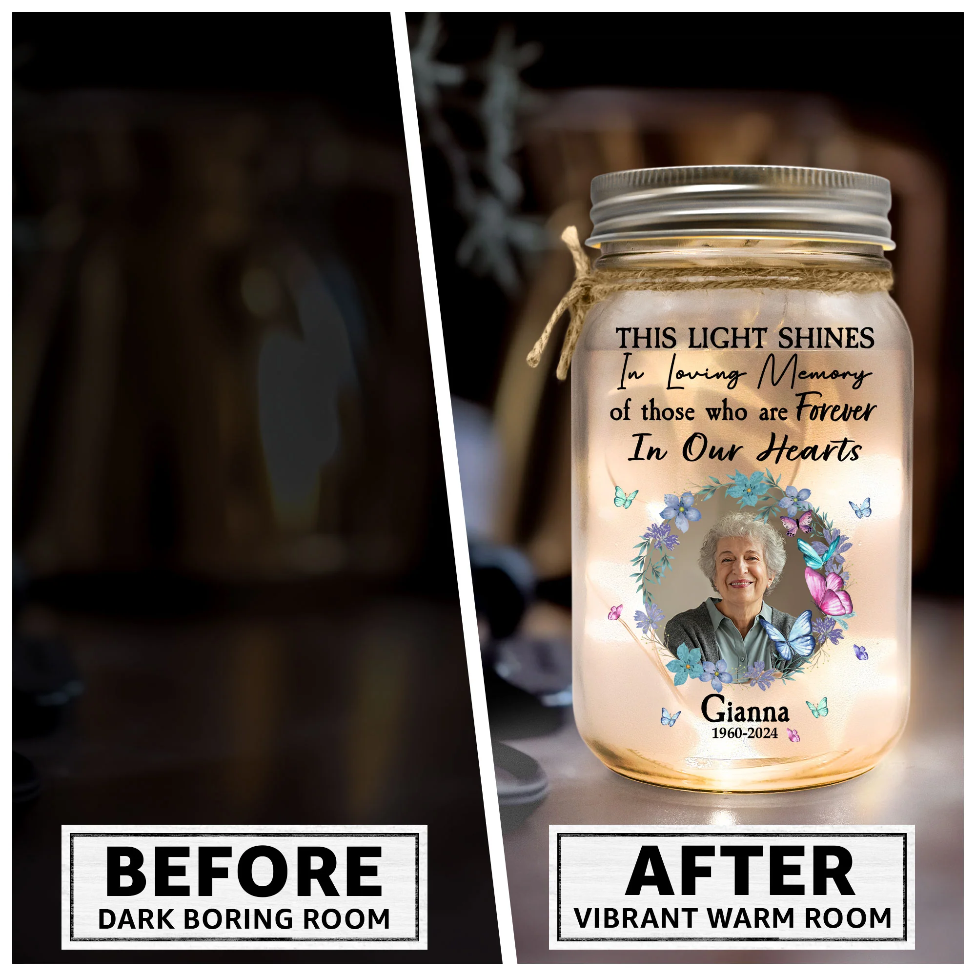 This Light Shines In Loving Memory Of Those - Personalized Photo Mason Jar Light - Image 5