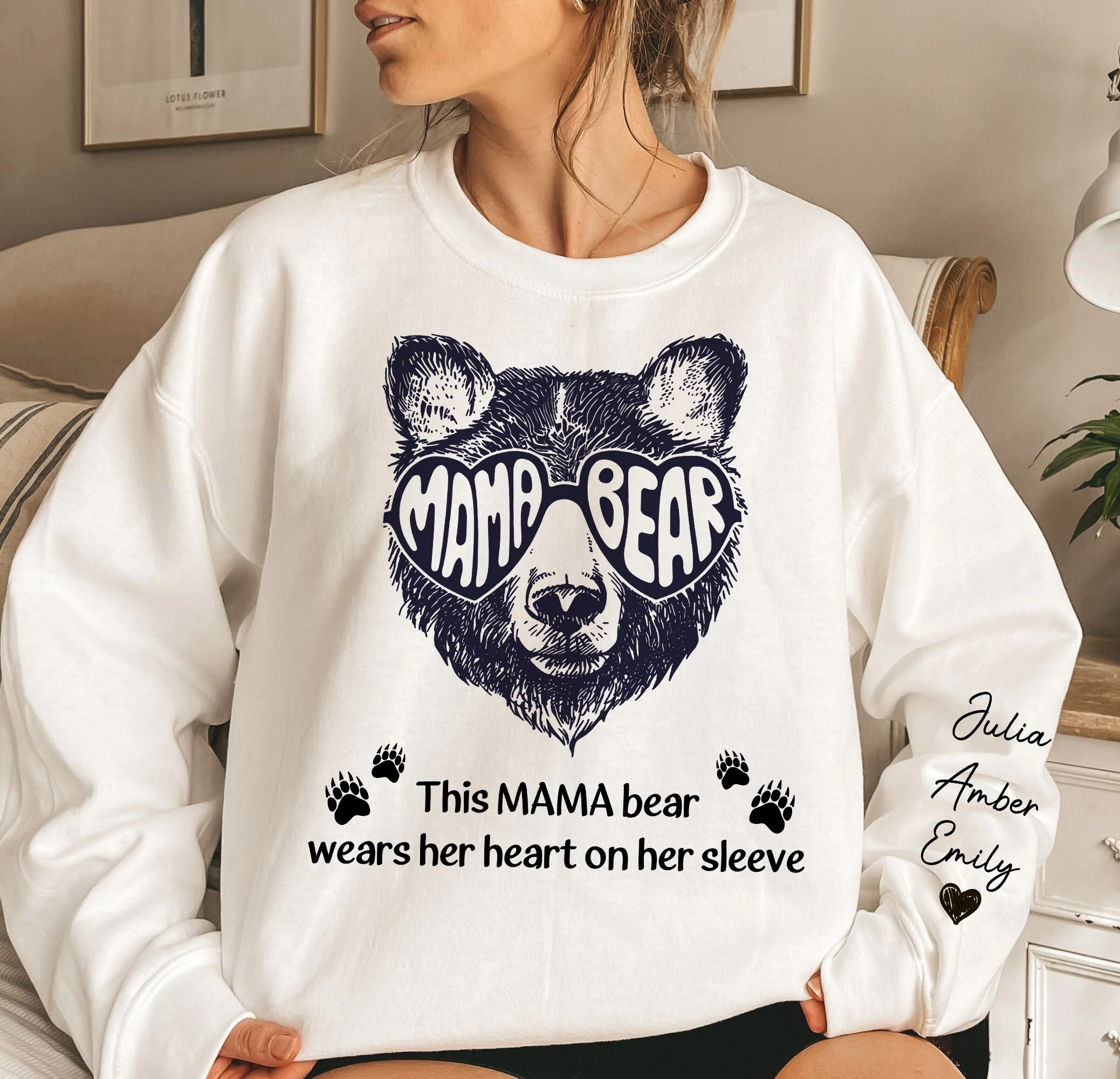 This Mama Bear Wears Her Heart On Her Sleeve - Personalized Sweatshirt - Image 2