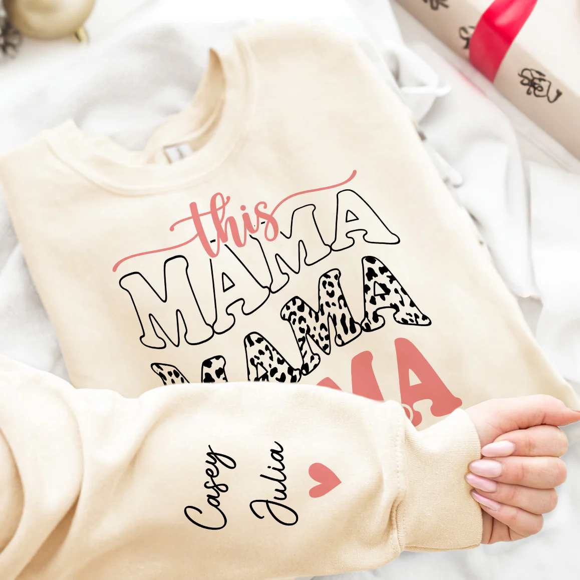 This Mama Wears Her Heart On Her Sleeve - Personalized Sweatshirt - Image 2