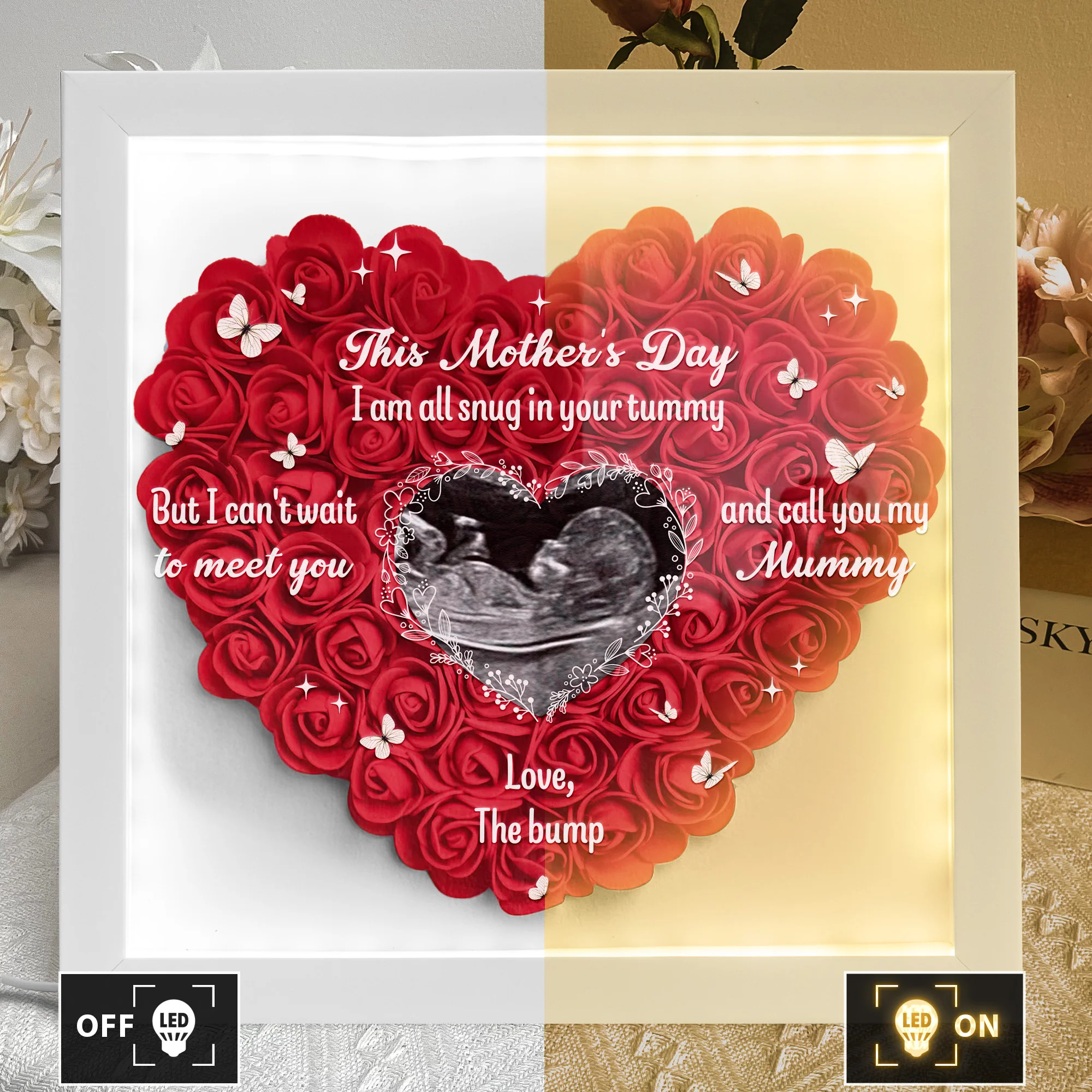This Mother's Day I Am All Snug In Your Tummy - Personalized Photo Flower Shadow Box With LED Light - Image 4