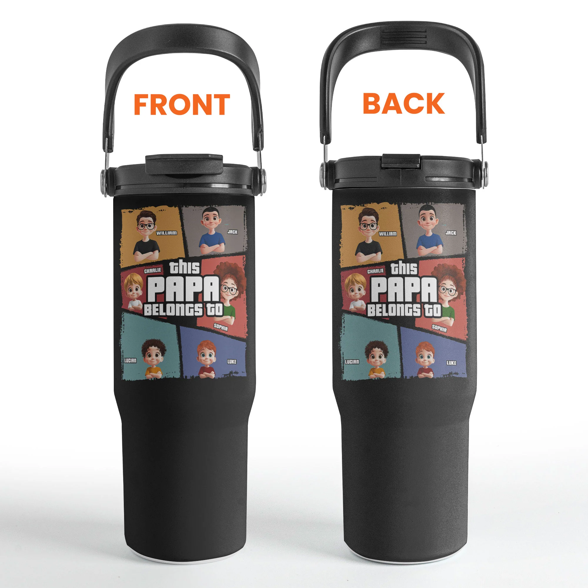 This Papa Belongs To - Personalized 30oz Tumbler With Handle - Image 6