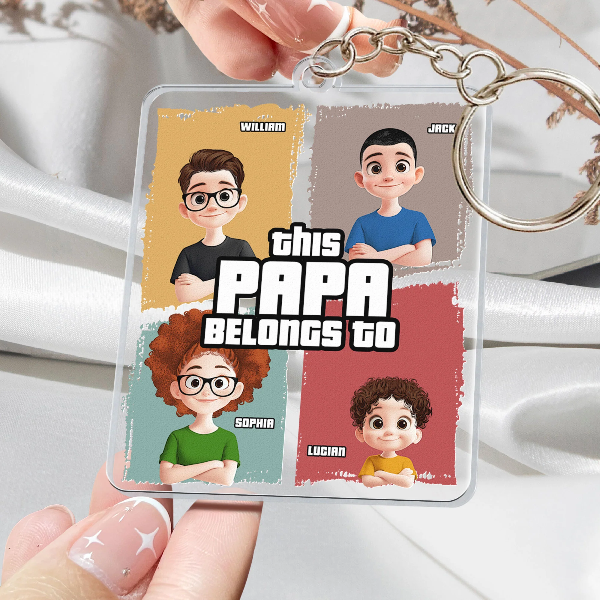 This Papa Belongs To - Personalized Acrylic Keychain - Image 2