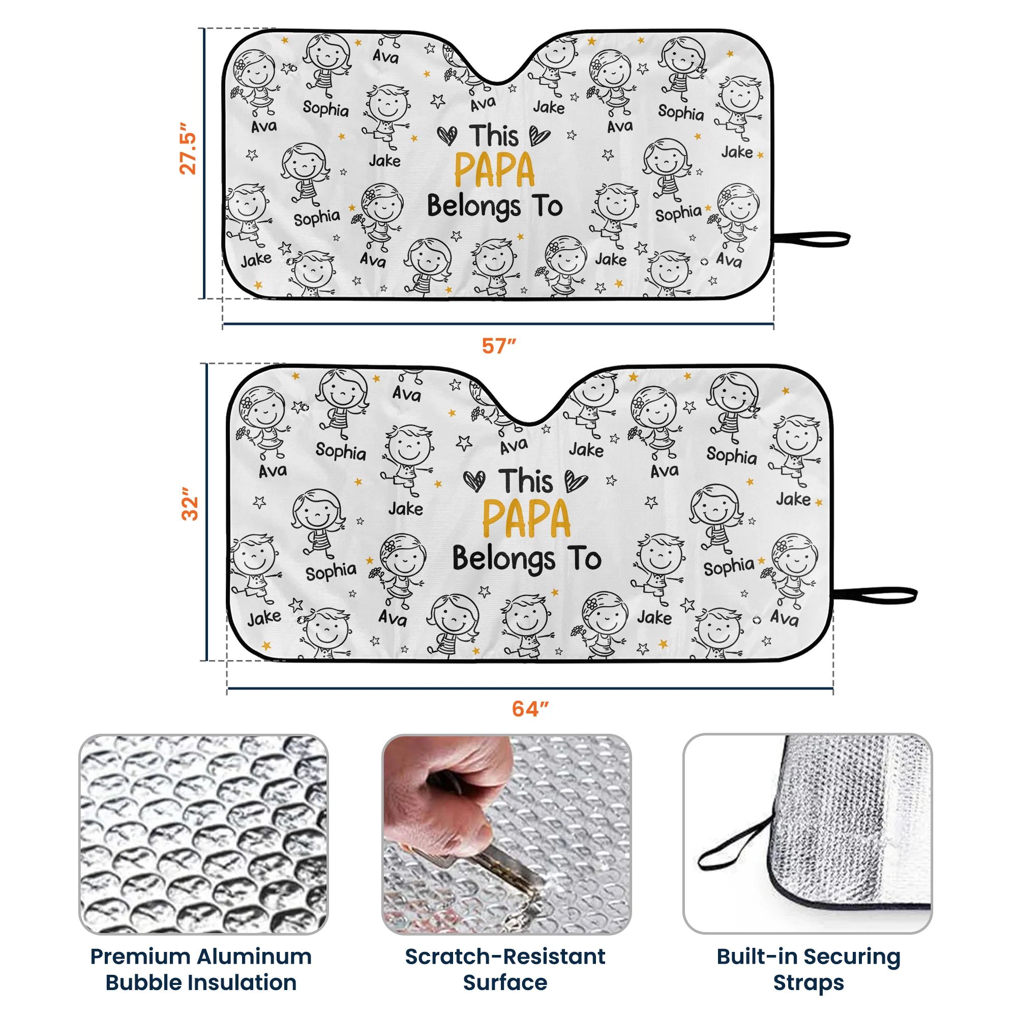 This Papa Belongs To - Personalized Car Sun Shade - Image 5
