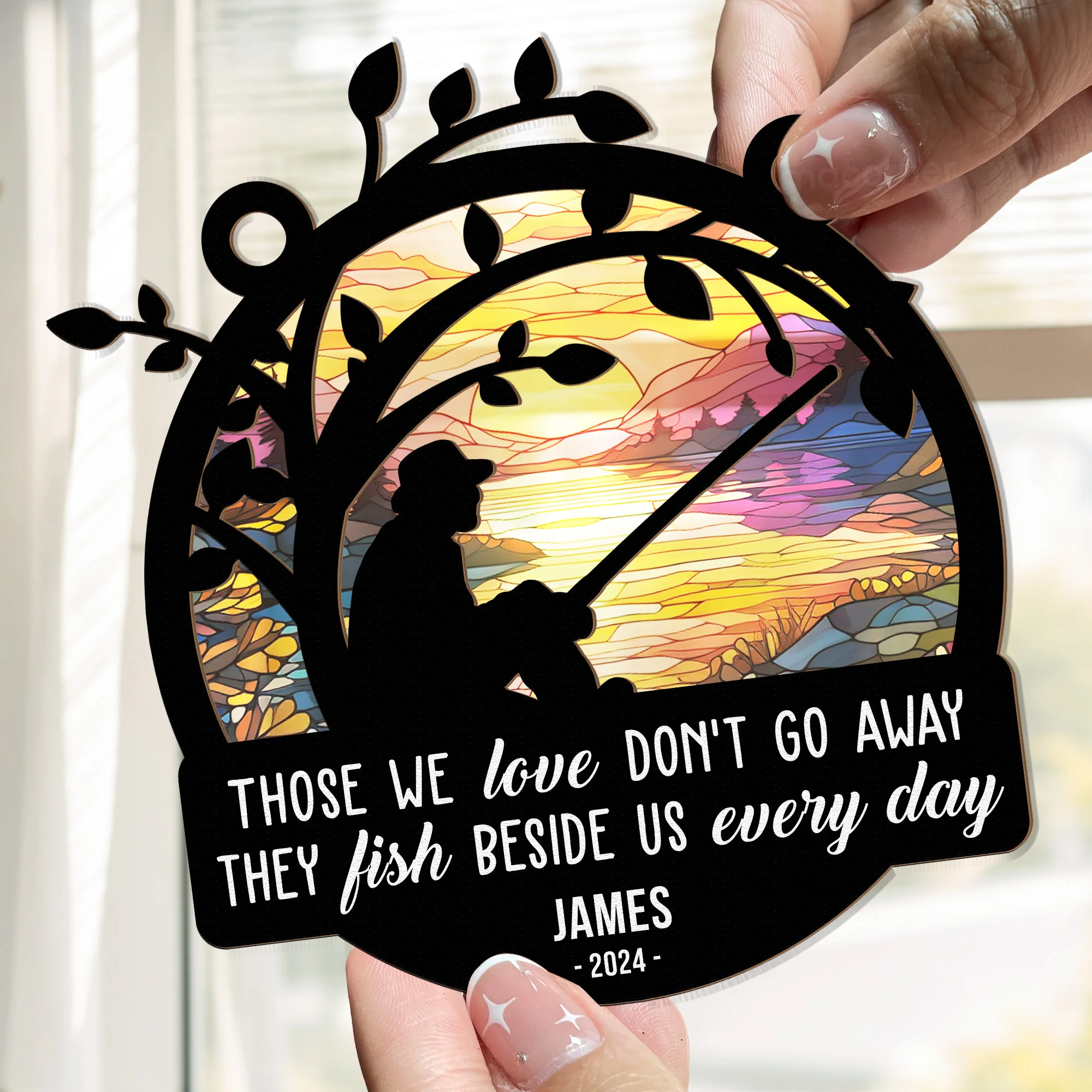 Those We Love Don't Go Away Memorial - Personalized Window Hanging Suncatcher Ornament - Image 3