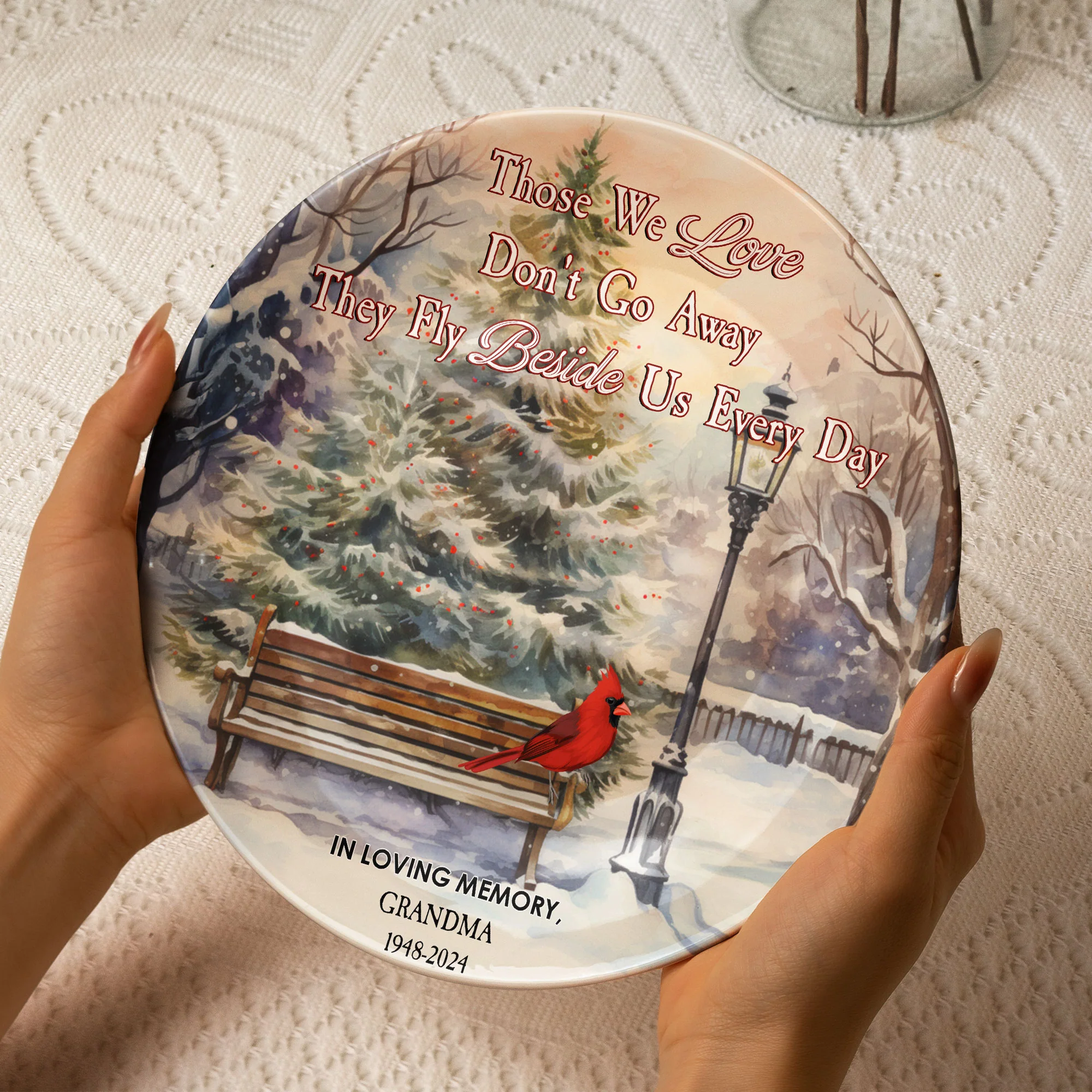 Those We Love Don't Go Away They Fly Beside Us Every Day - Personalized Ceramic Plate - Image 3