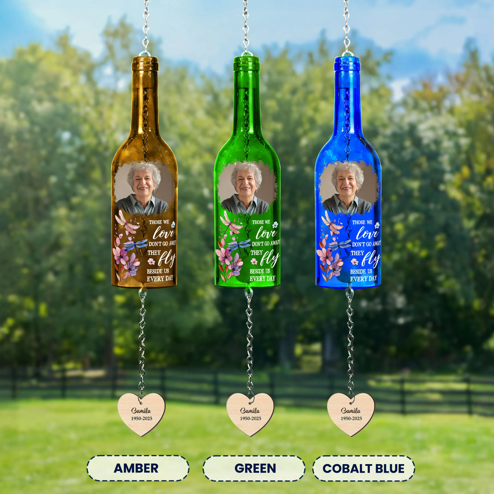 Those We Love Don't Go Away They Fly - Personalized Photo Wine Bottle Wind Chime - Image 4