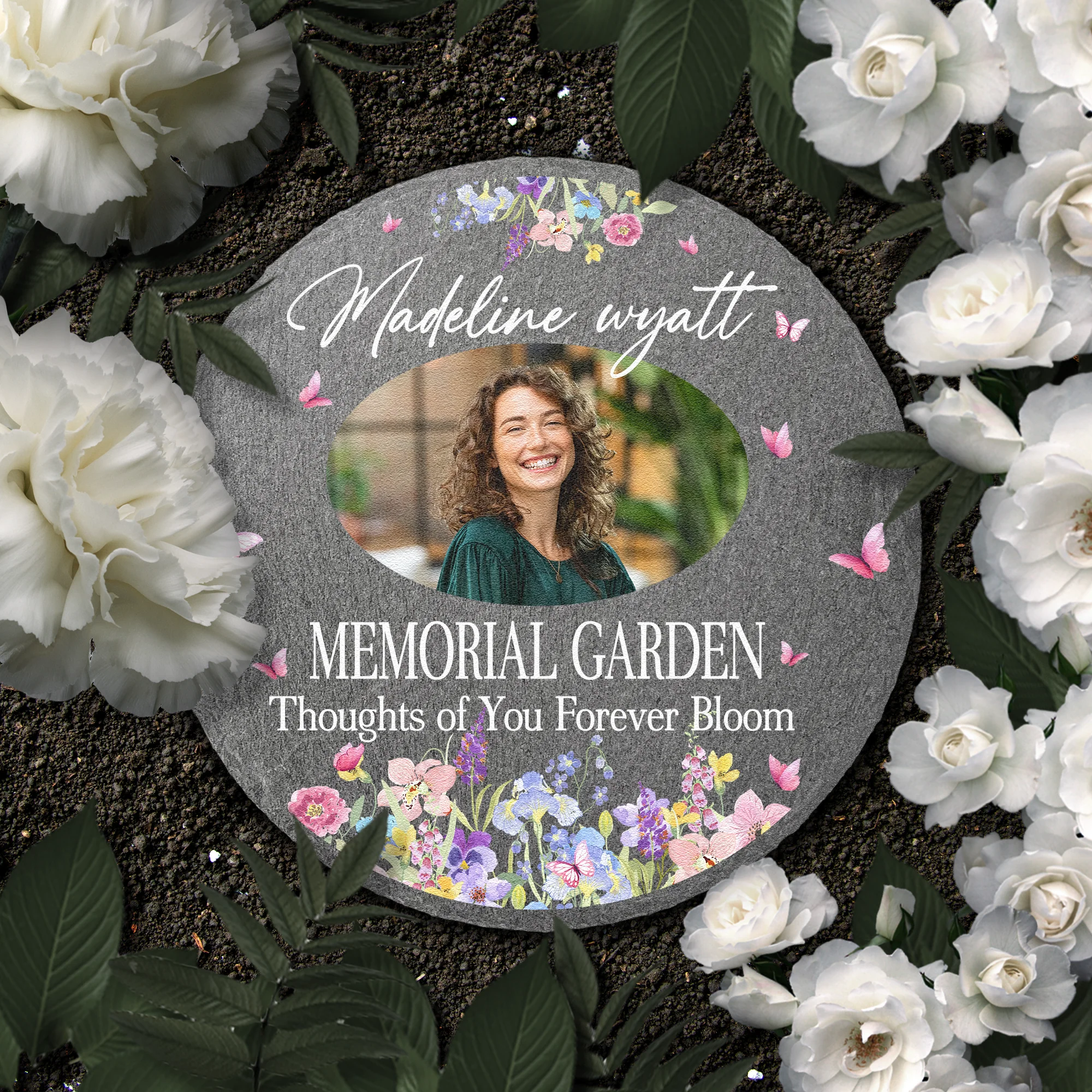 Thoughts Of You Forever Bloom - Personalized Photo Garden Stone - Image 2