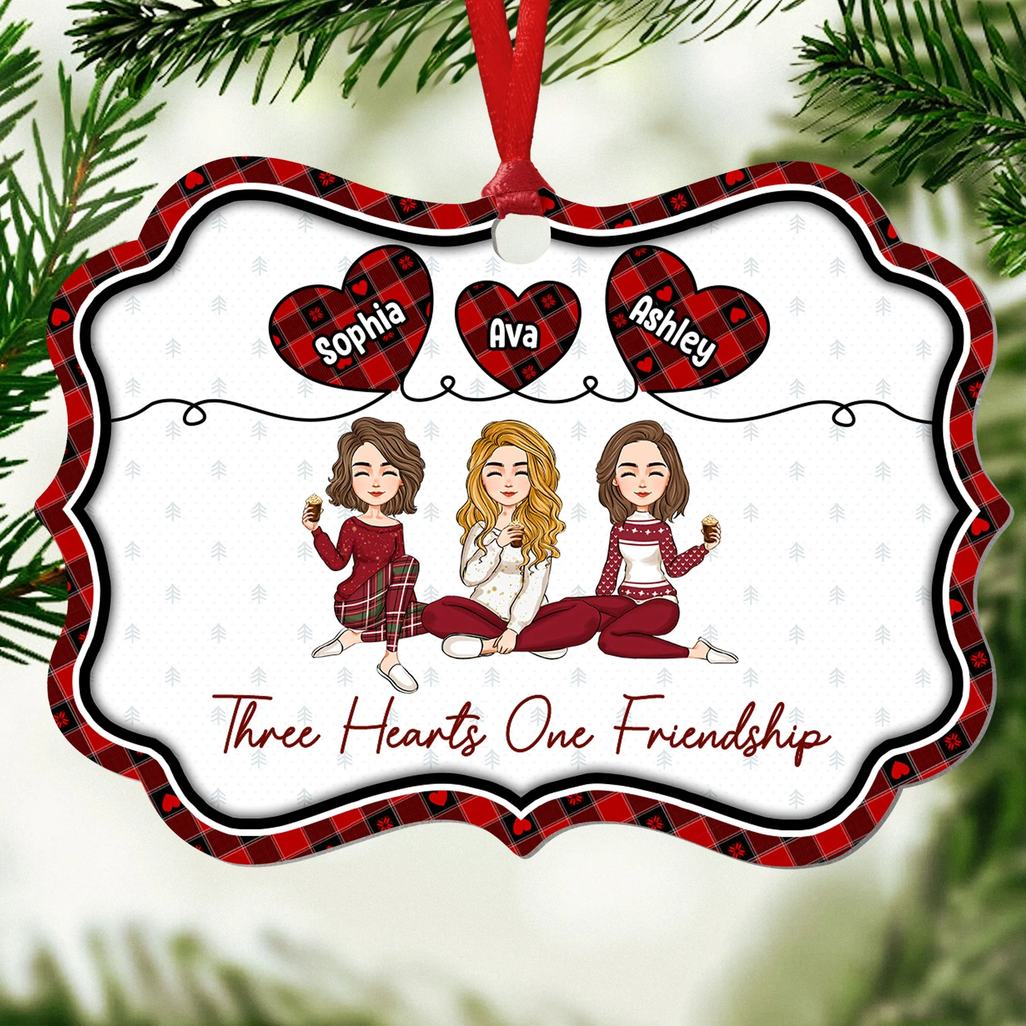 Three Hearts One Friendship - Personalized Aluminum Ornament - Image 4