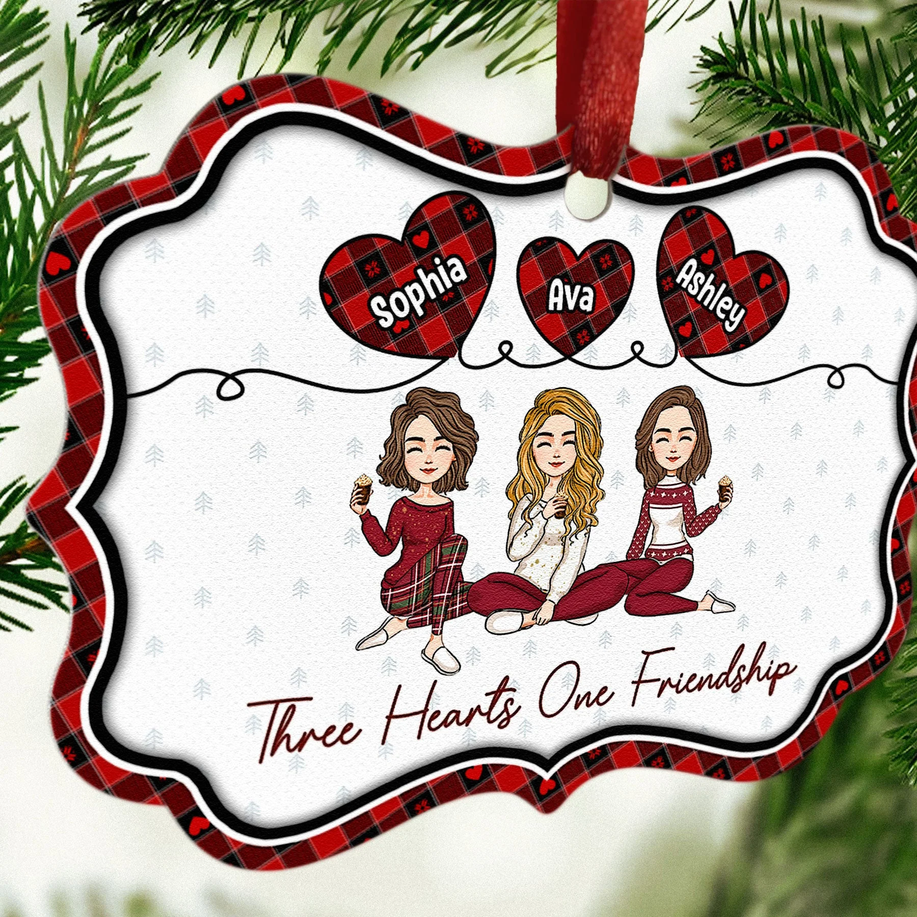 Three Hearts One Friendship - Personalized Aluminum Ornament - Image 5