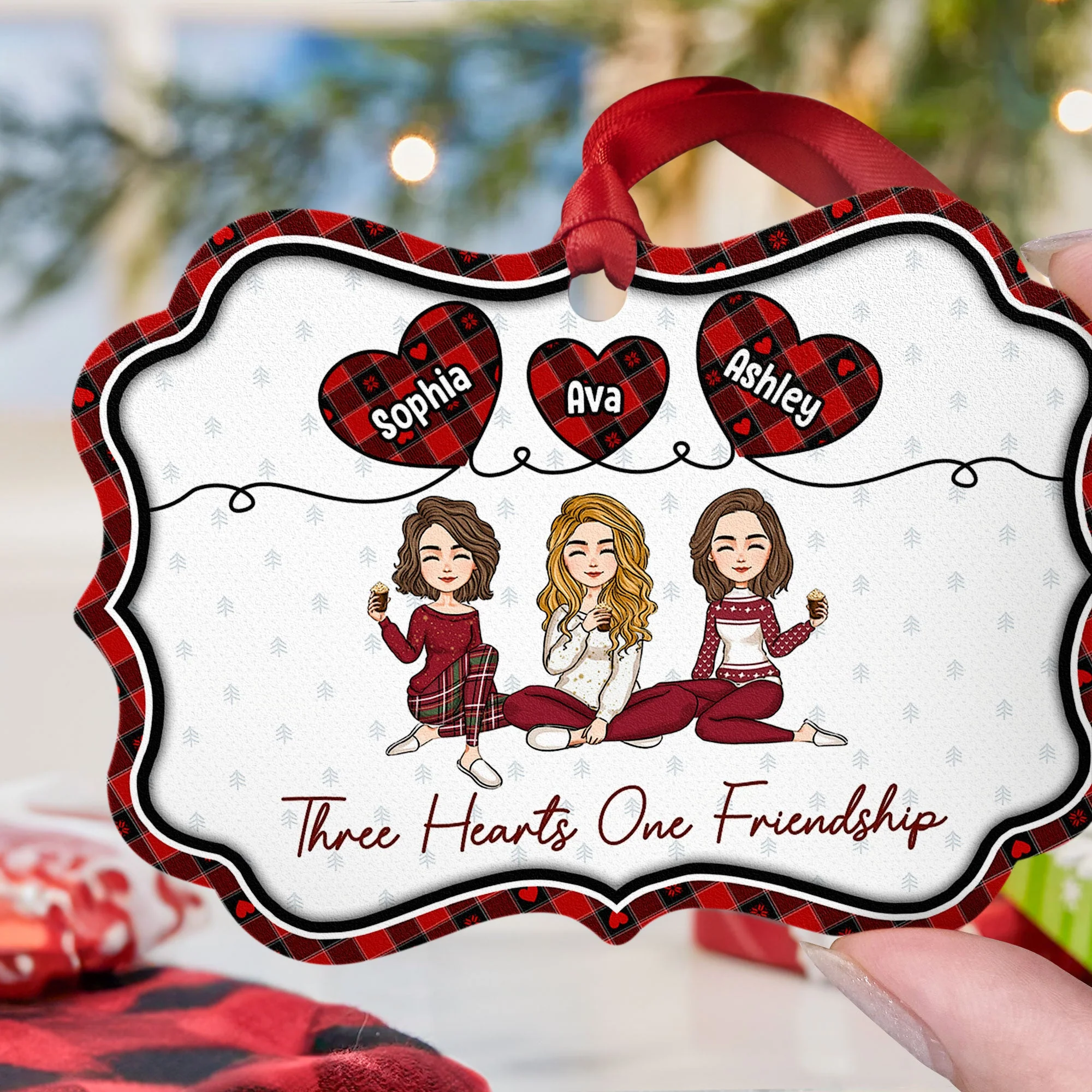 Three Hearts One Friendship - Personalized Aluminum Ornament - Image 6